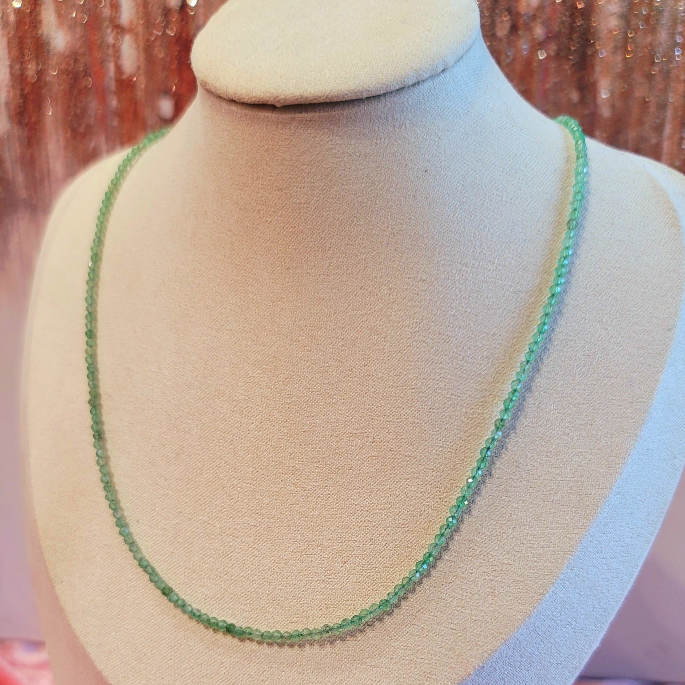Green Aventurine Micro Faceted Necklace for Abundance, Good Luck and Wellness