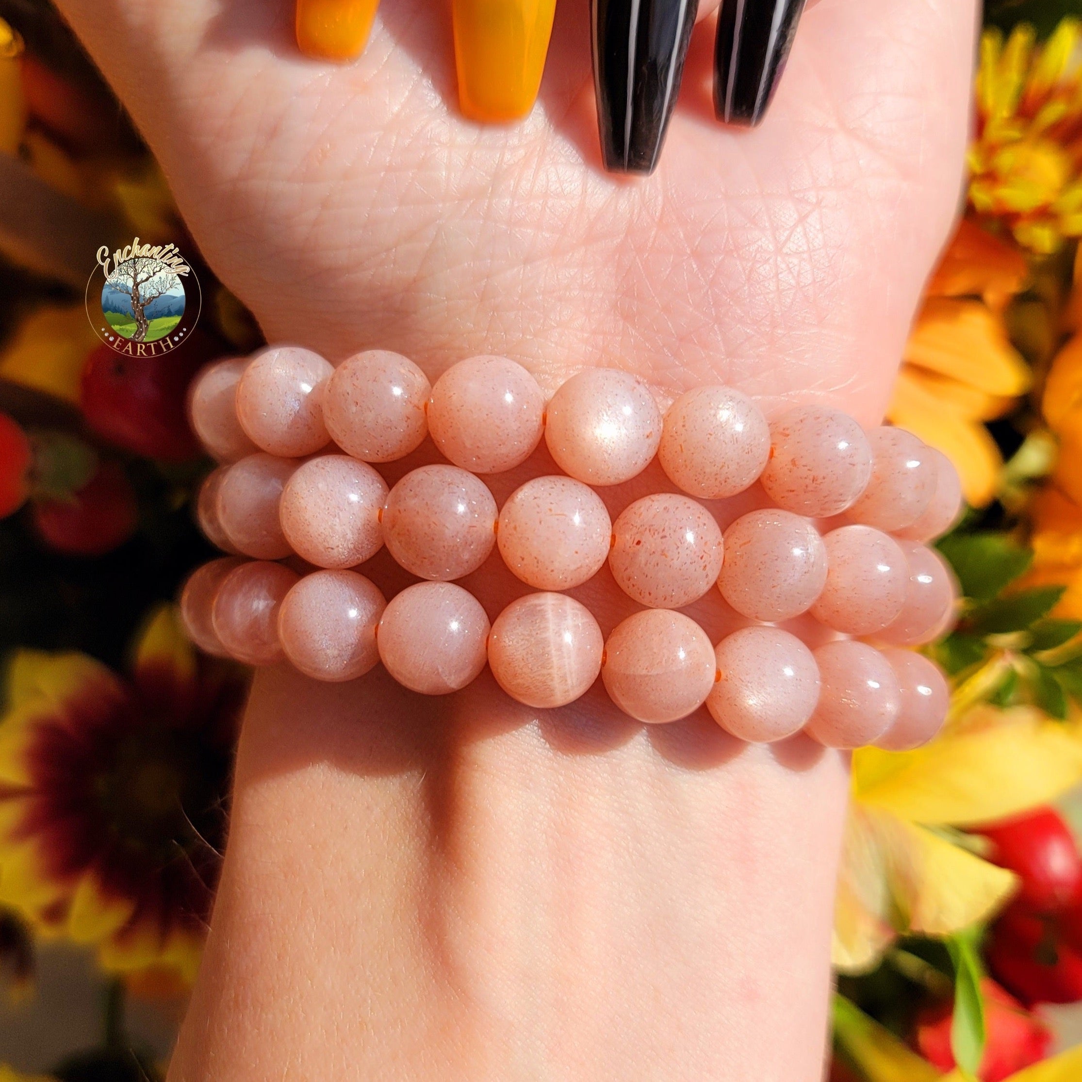Pink Moonstone with Sunstone Bracelet for Strength, Divine Feminine Power, & Manifestation