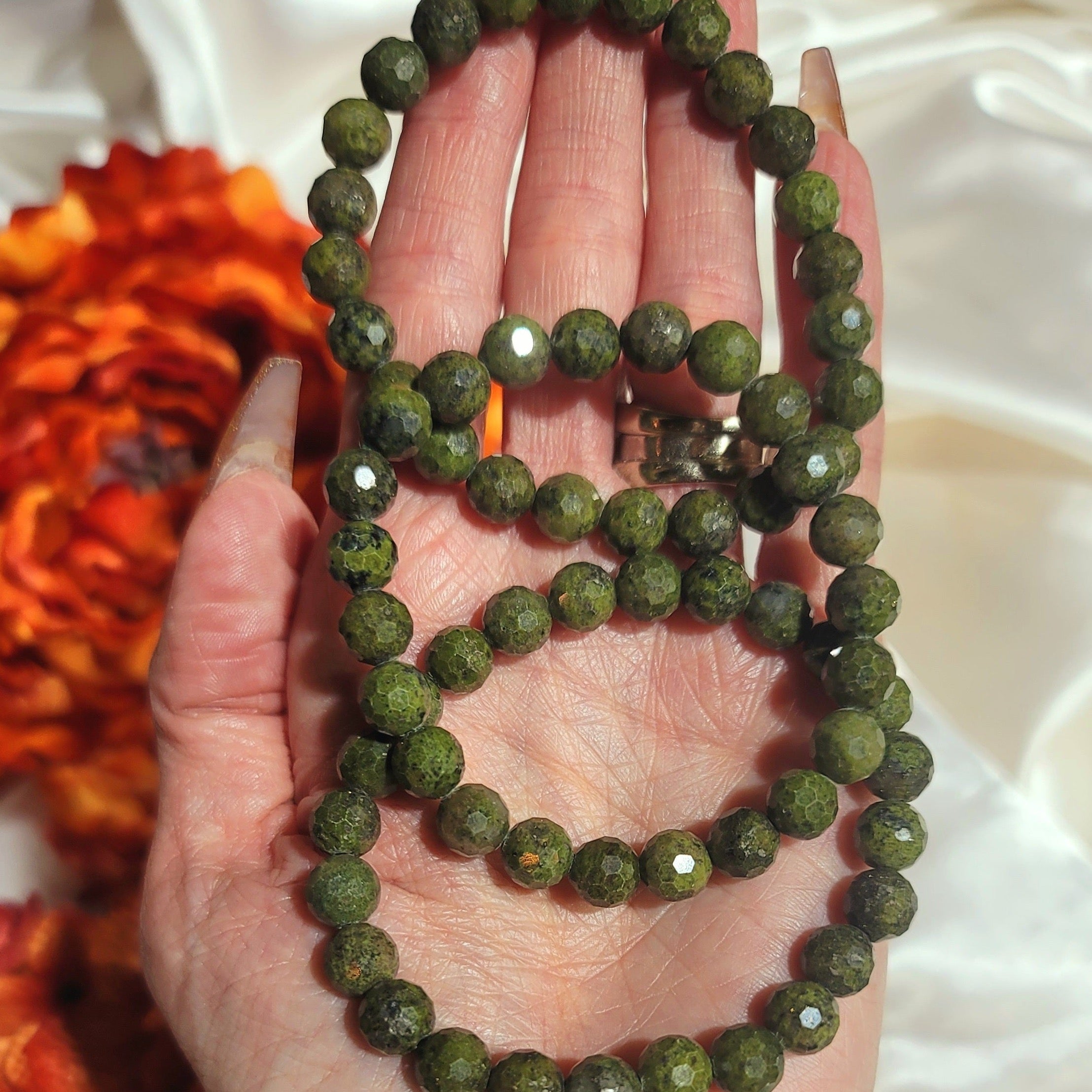 Epidote with Pyrite Faceted Bracelet