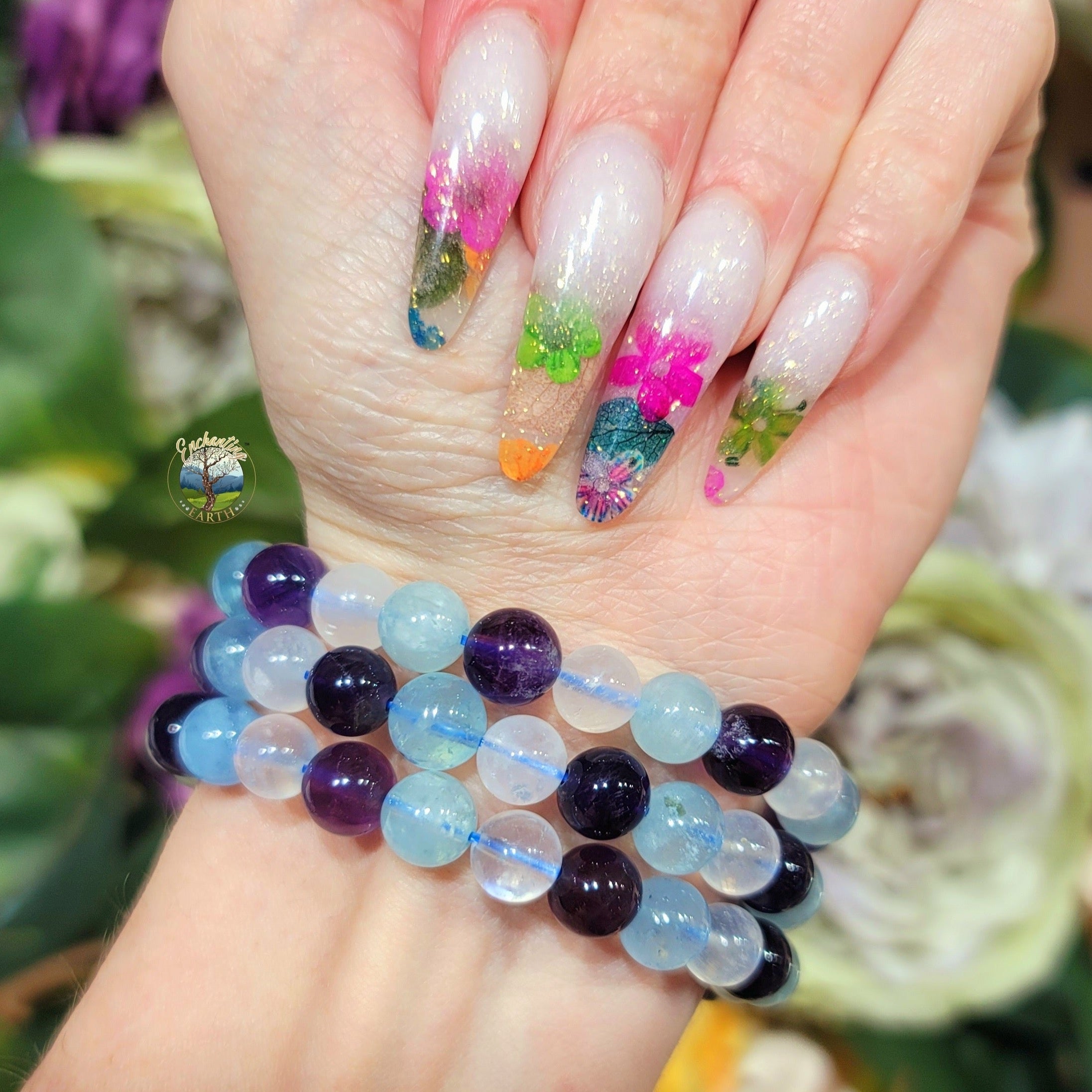 Pisces Bracelet (Amethyst, Aquamarine and Rainbow Moonstone) *High Quality* for Empowerment and Soothing Emotions
