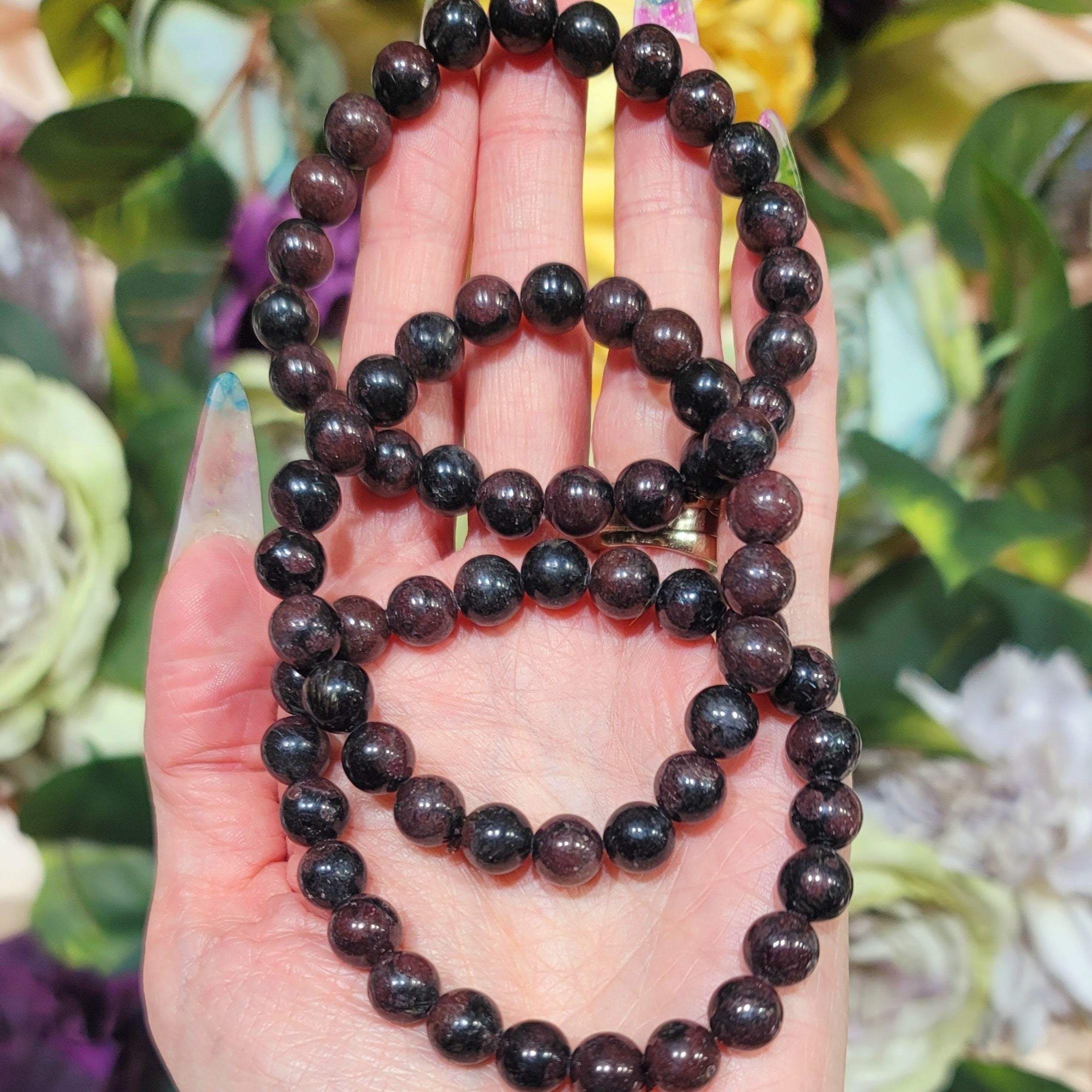 Garnet in Arfvedsonite Bracelet for Attracting Your Desires, Grounding and Health