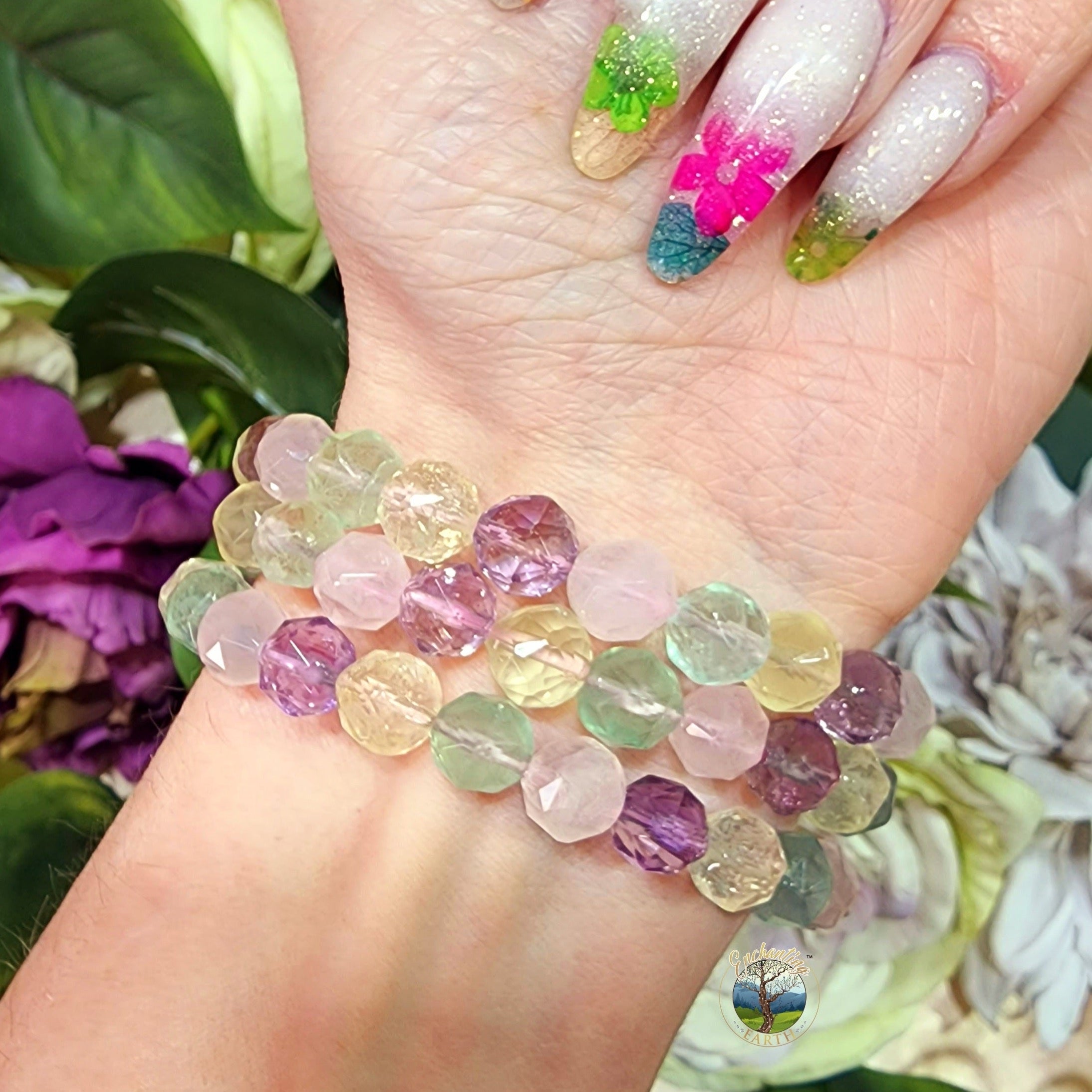 Amethyst, Citrine, Fluorite & Rose Quartz Mix Faceted Bracelet for Healing and Fulfilling Your Destiny