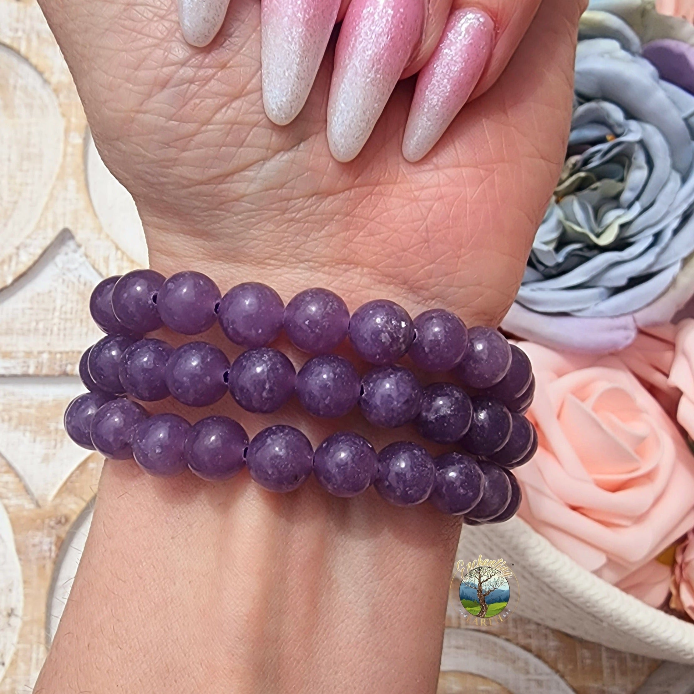 Lavender Lepidolite Bracelet for Anxiety Support, Joy and Stress Relief