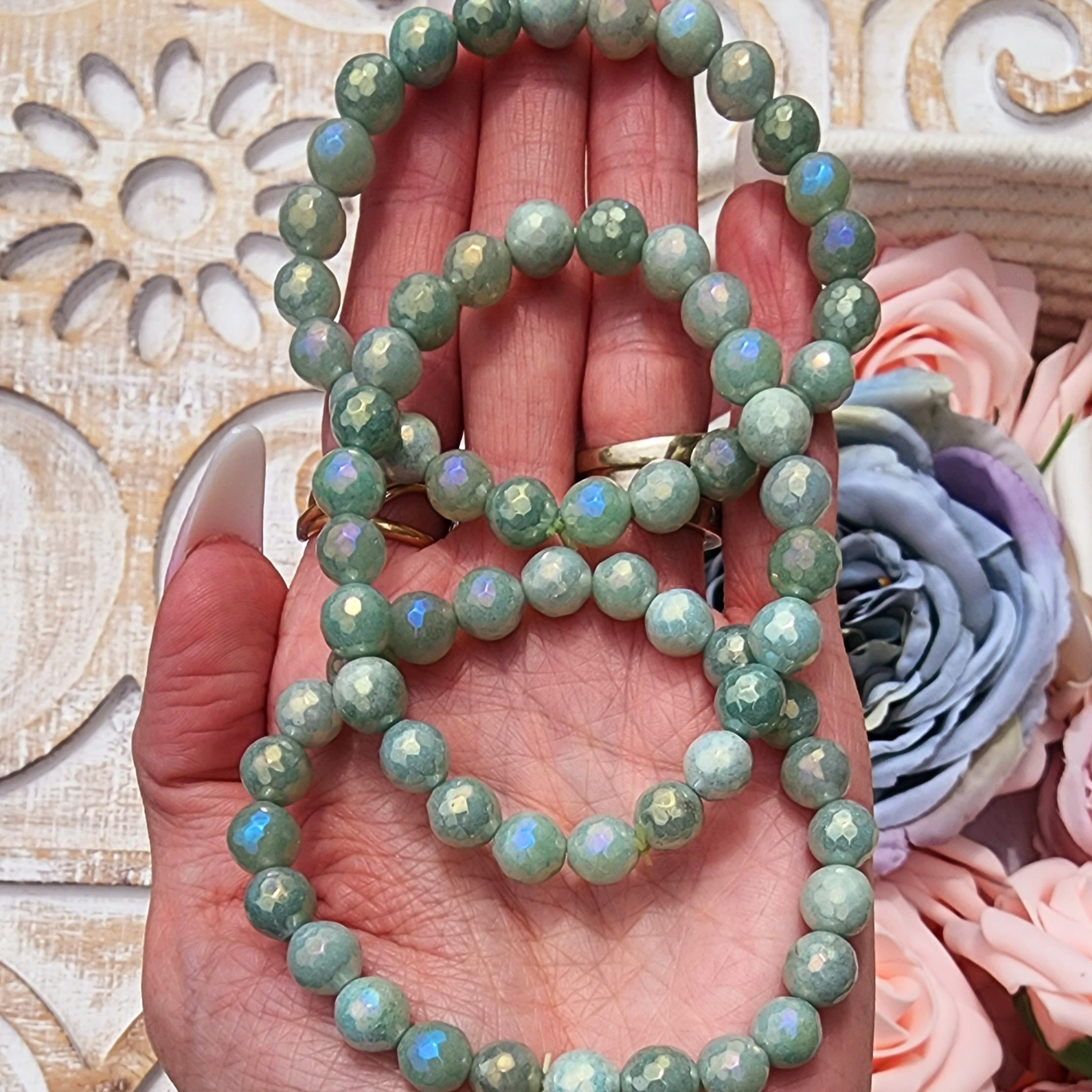 Aura Green Aventurine Faceted Bracelet for Good Luck & Prosperity