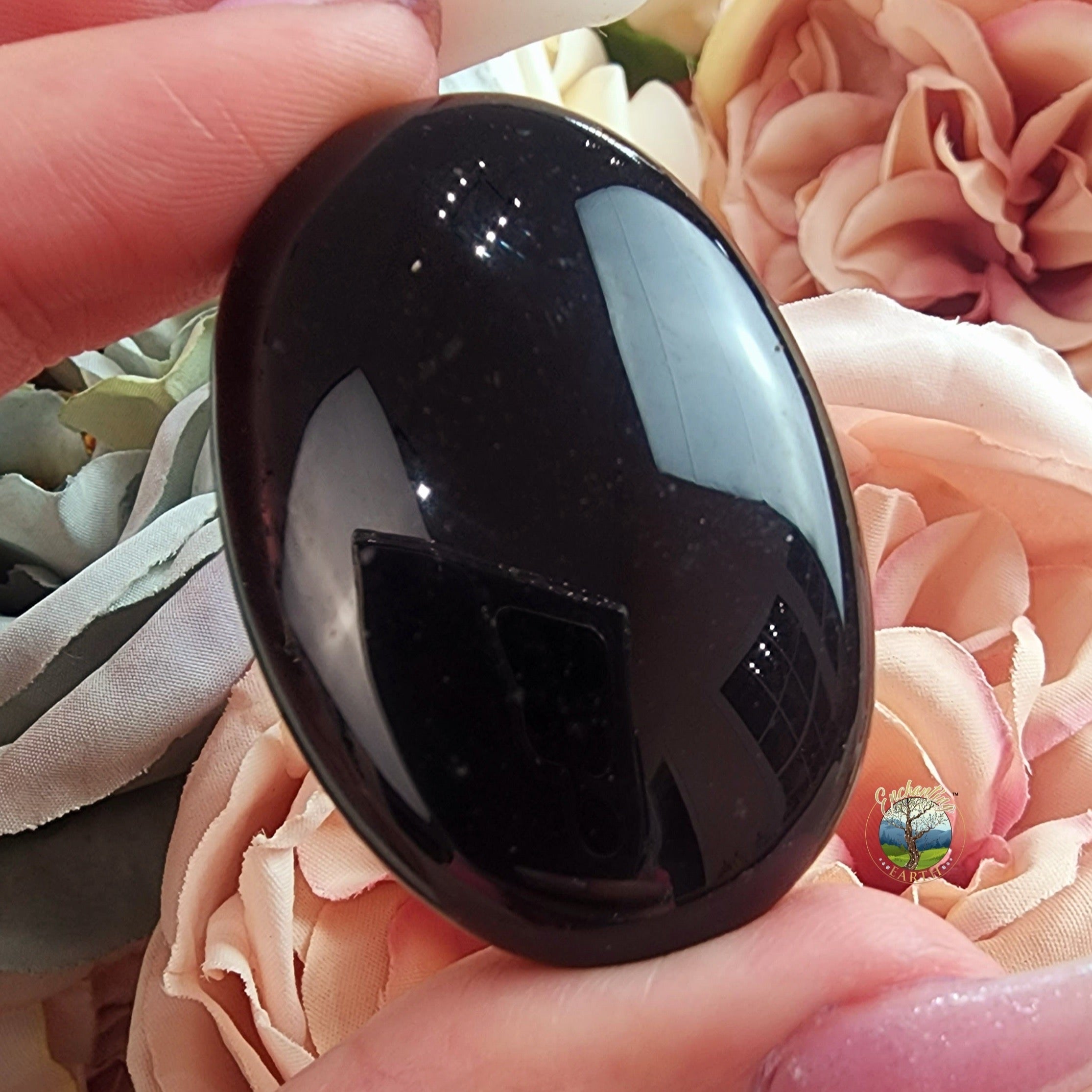Obsidian Palm Stone for Energetic Cleansing, Grounding and Protection