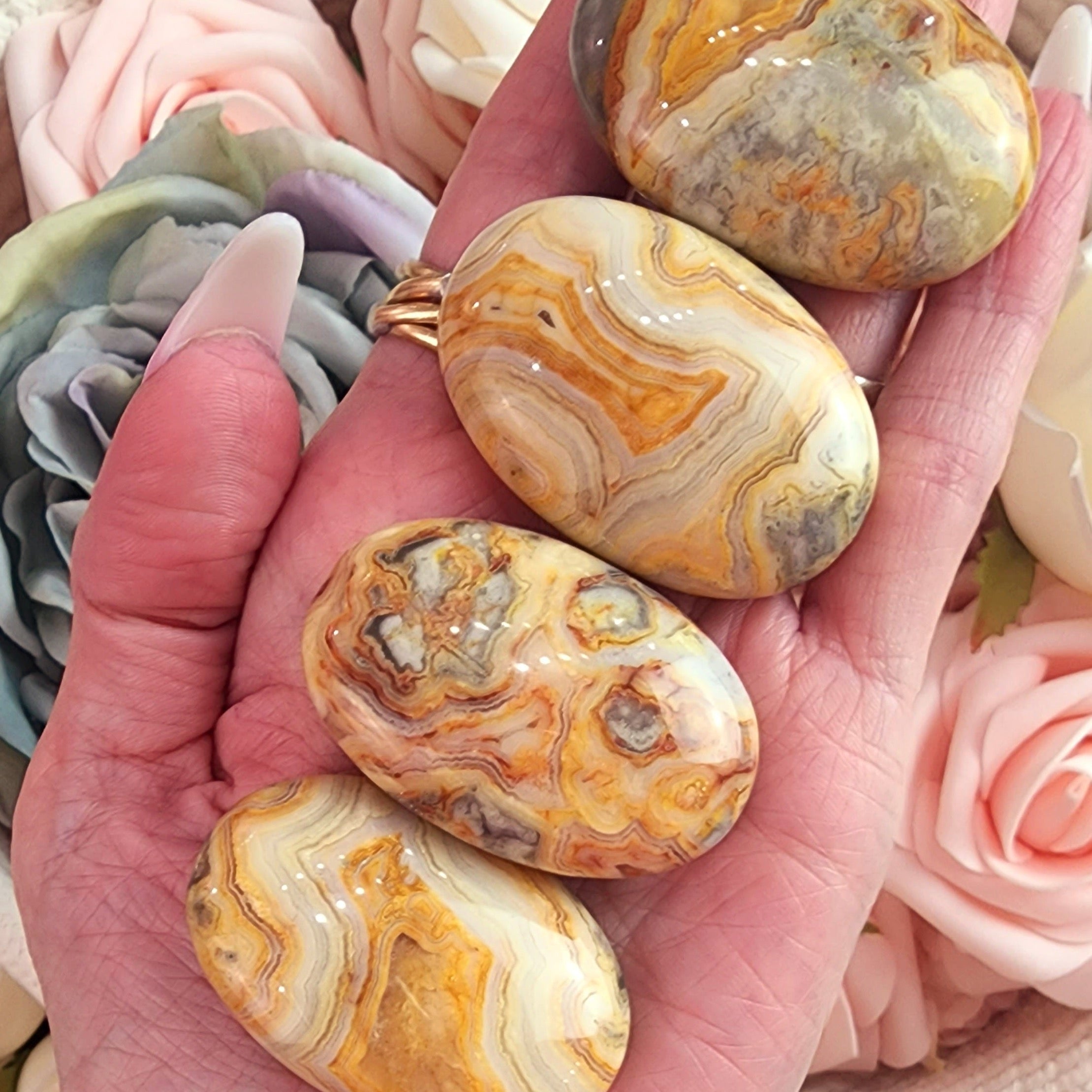Crazy Lace Agate Palm Stone for Creativity, Joy and Optimism