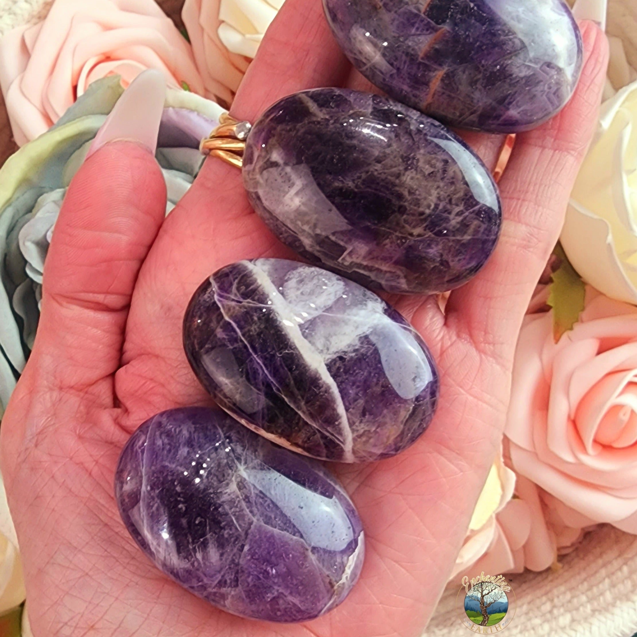 Chevron Amethyst Palm Stone for Intuition, Recovery & Protection