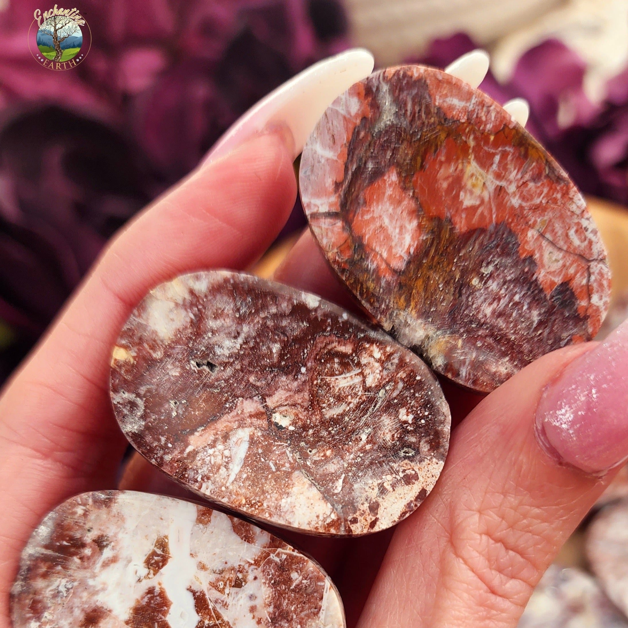 Red Plume Agate Worry Stone for Grounding
