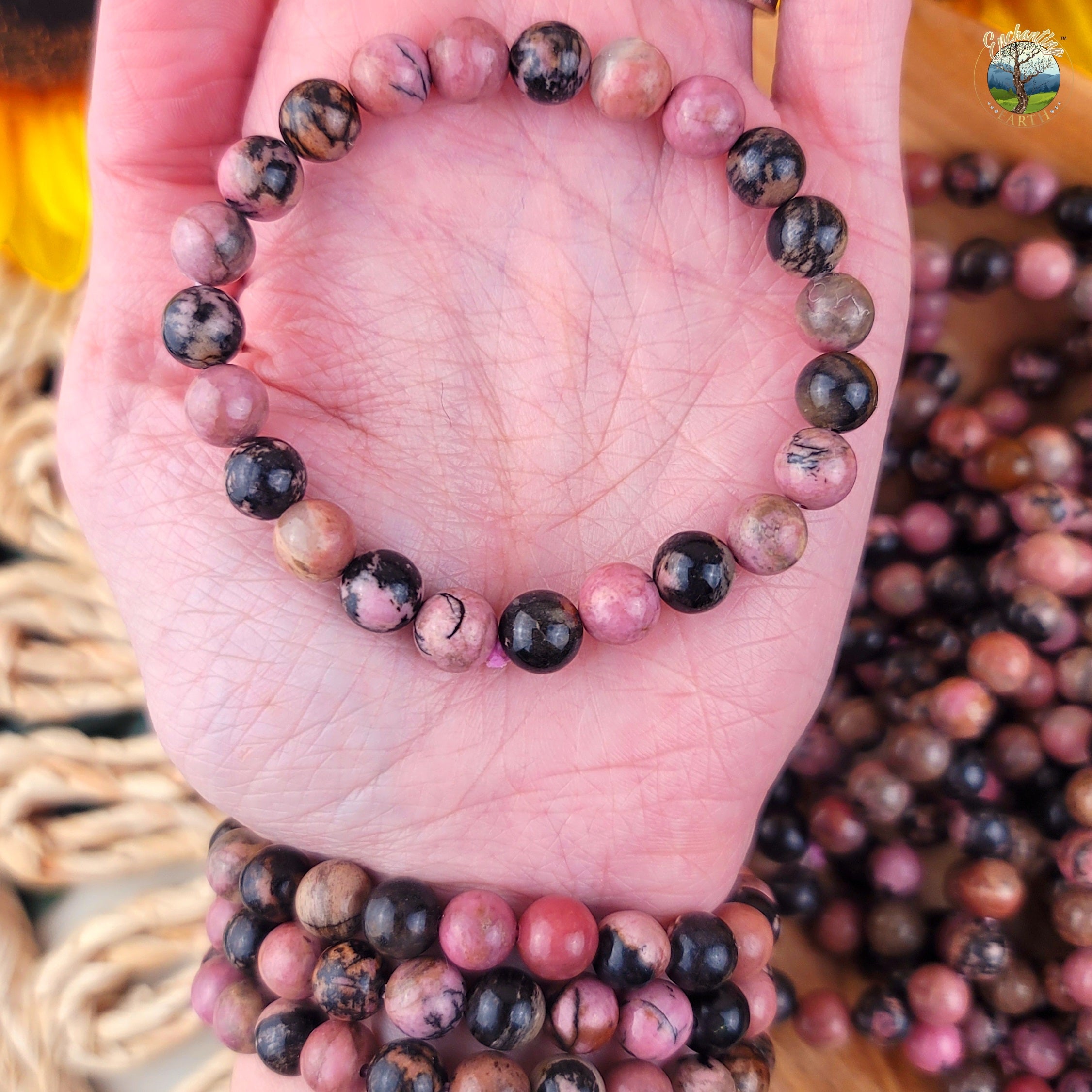 Dendritic Rhodonite Bracelet for Attraction, Love and Self Worth