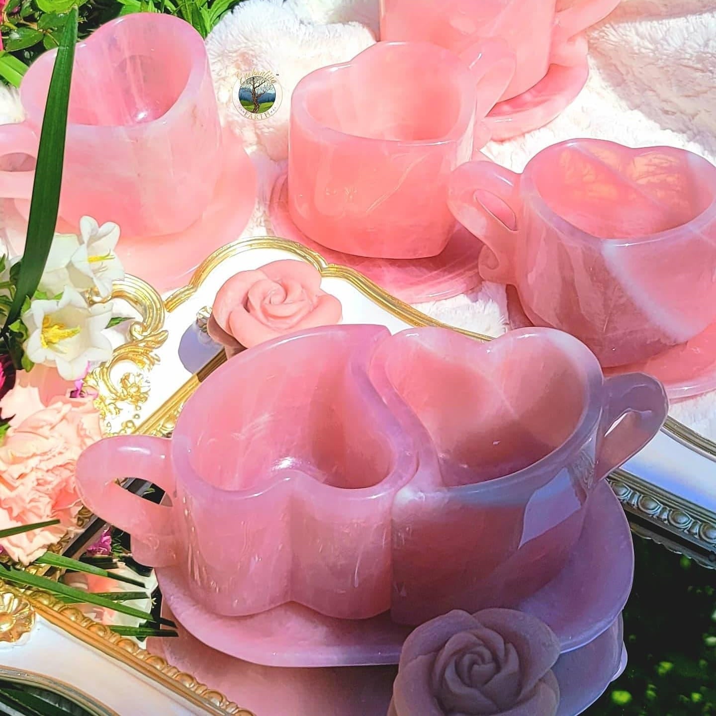 Enchanting Rose Quartz Heart Cup Set for Empowerment, Self Love and Romance