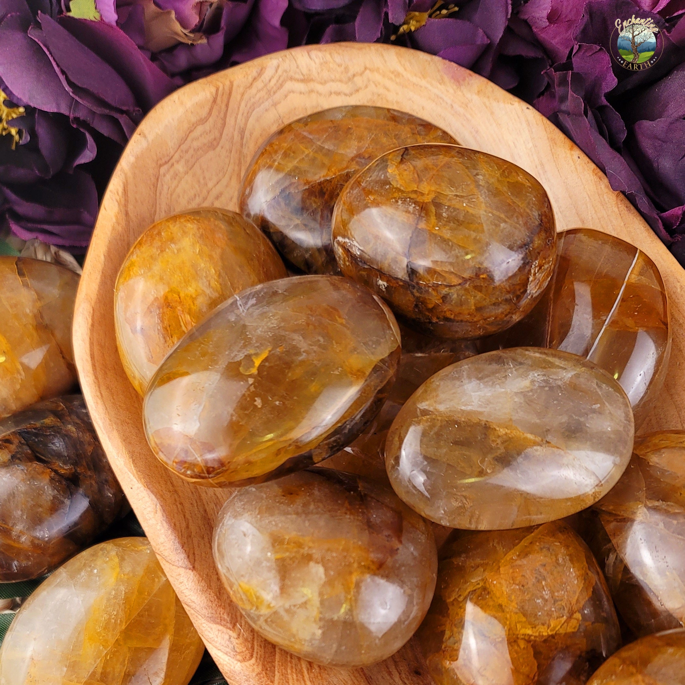 Golden Healer Quartz Palm Stone for Peace and Self Healing