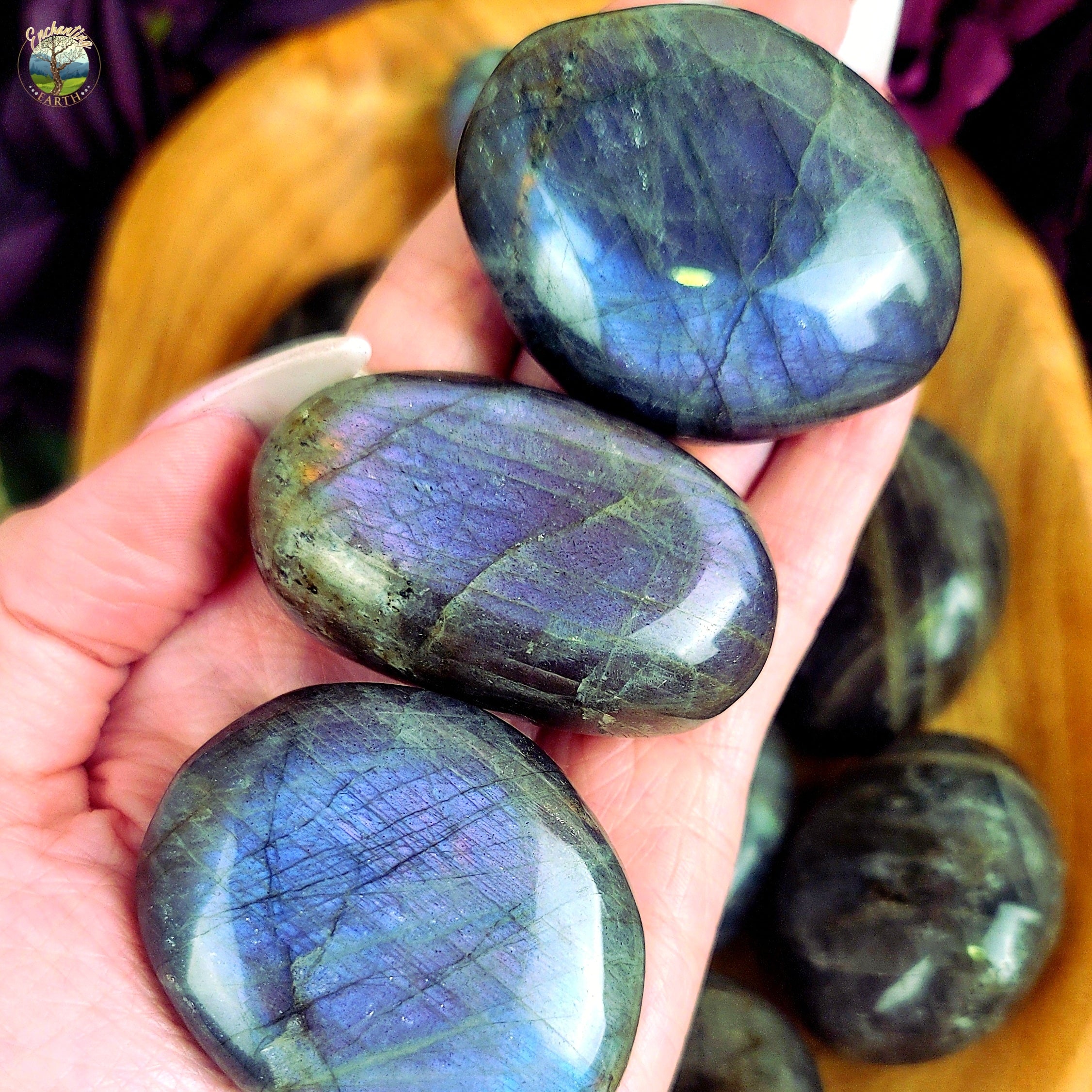 Purple Flash Labradorite Palm Stone for Finding your Path, Protection and Transforming your Life