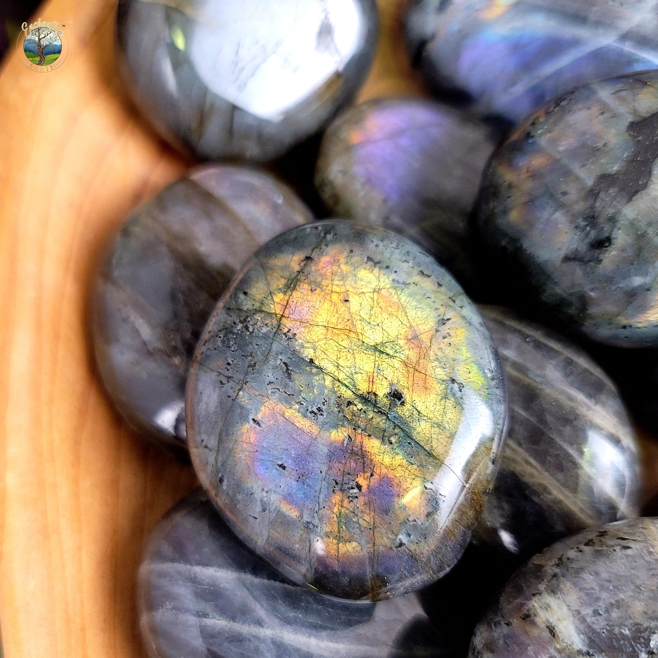 Purple Flash Labradorite Palm Stone for Finding your Path, Protection and Transforming your Life