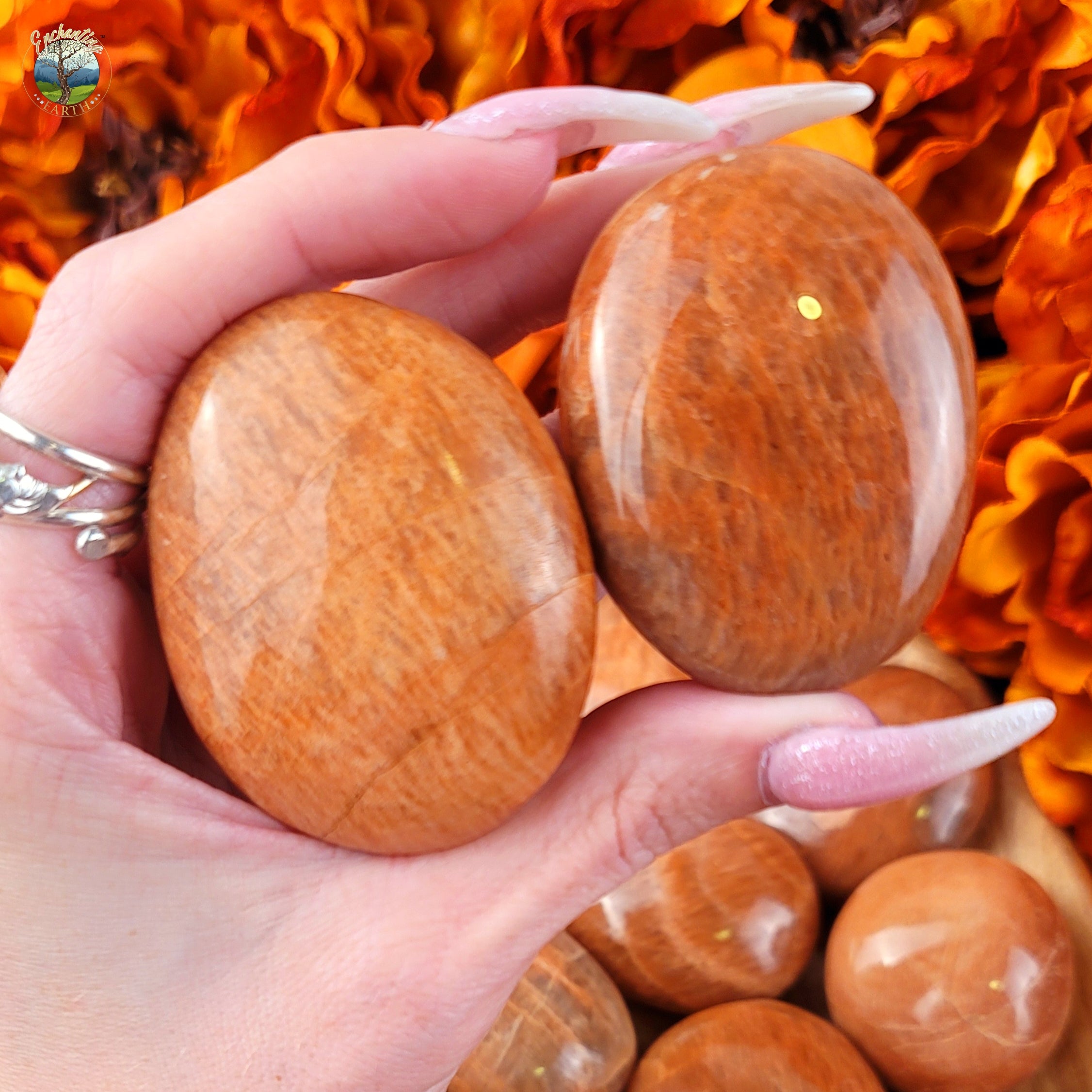 Peach Moonstone Palm Stone for Artistic Expression, Creativity and Manifestation