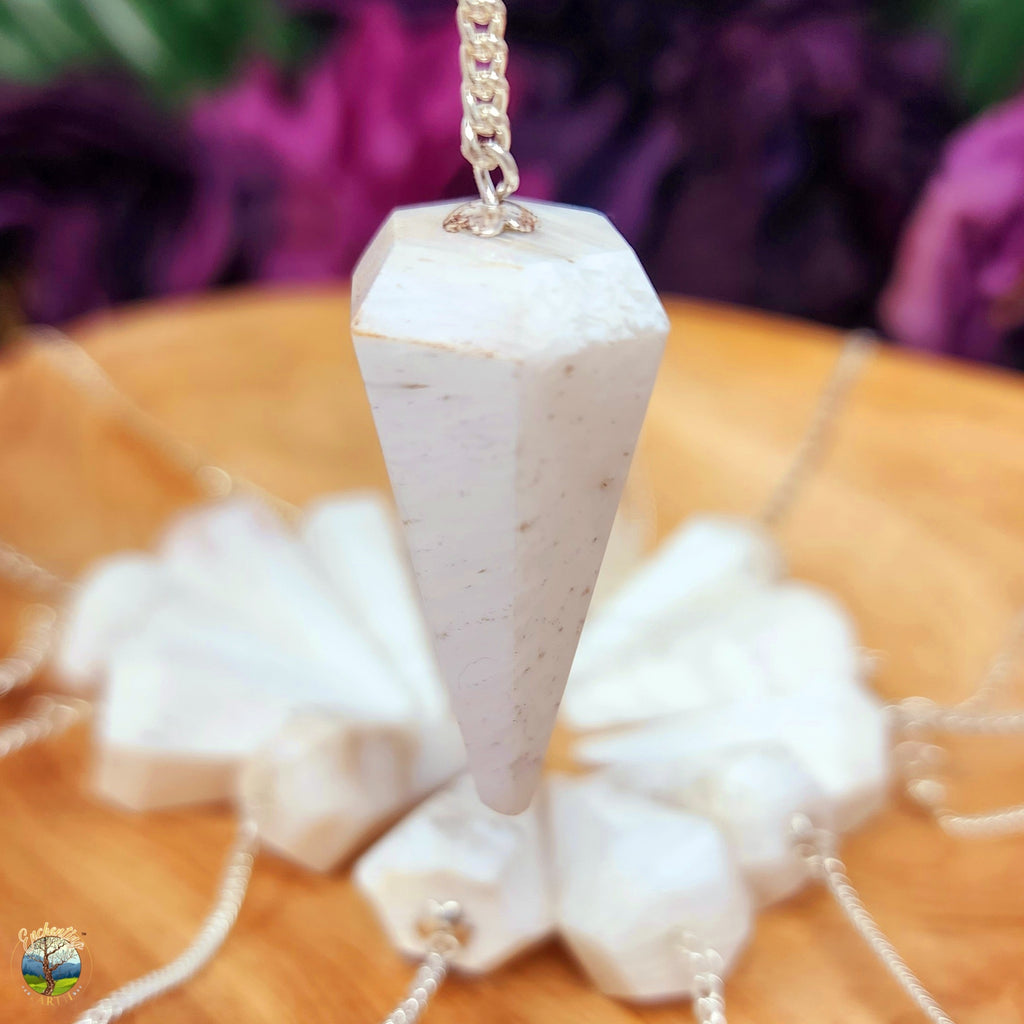 SCOLECITE DOWSING PENDULUM, Scolecite Crystal Pendulum, Scolecite Pendulum With Chain and Velvet Storage Pouch, top Divination Pendulum