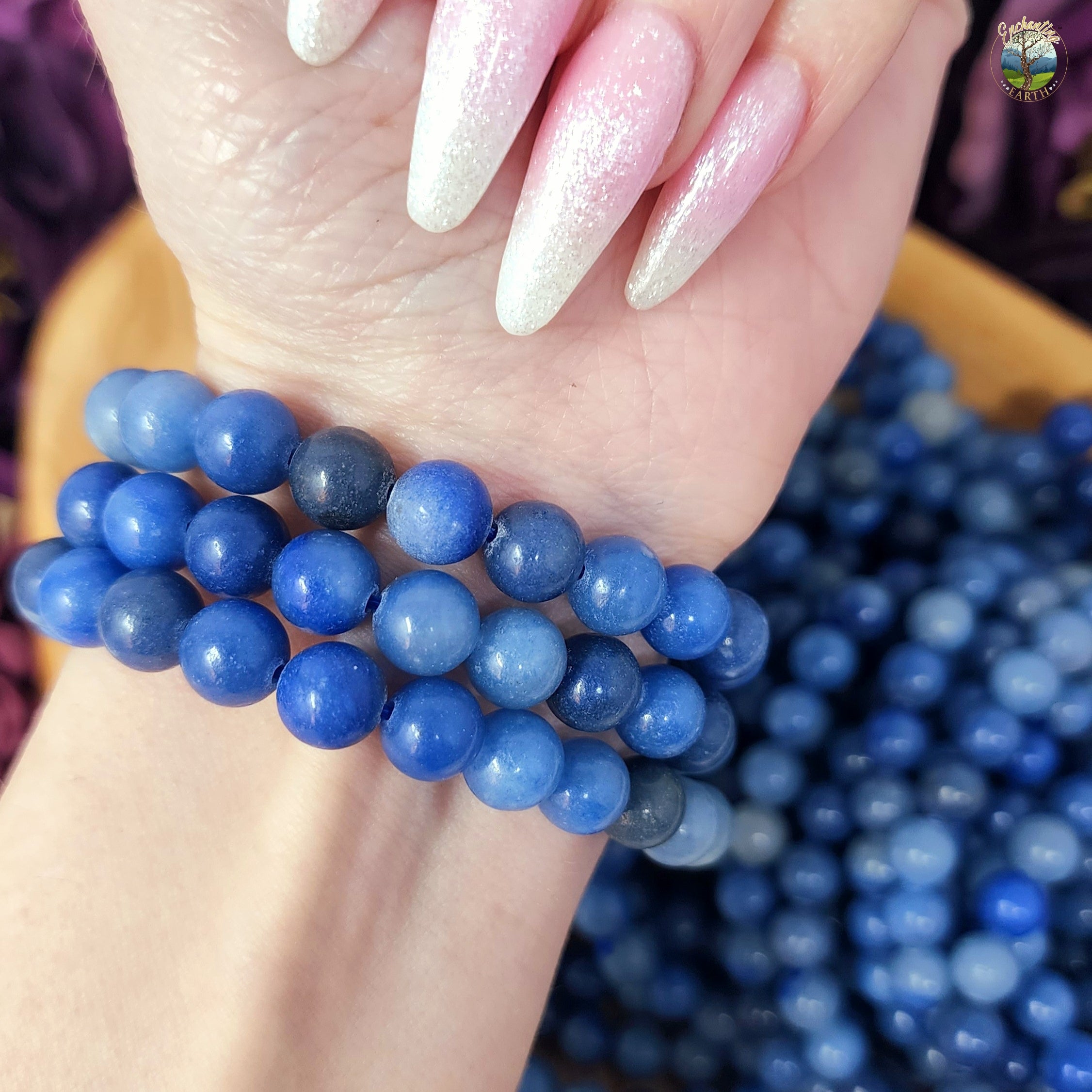 Blue Aventurine Bracelet for Spiritual Awareness, Meditation & Mental Strength