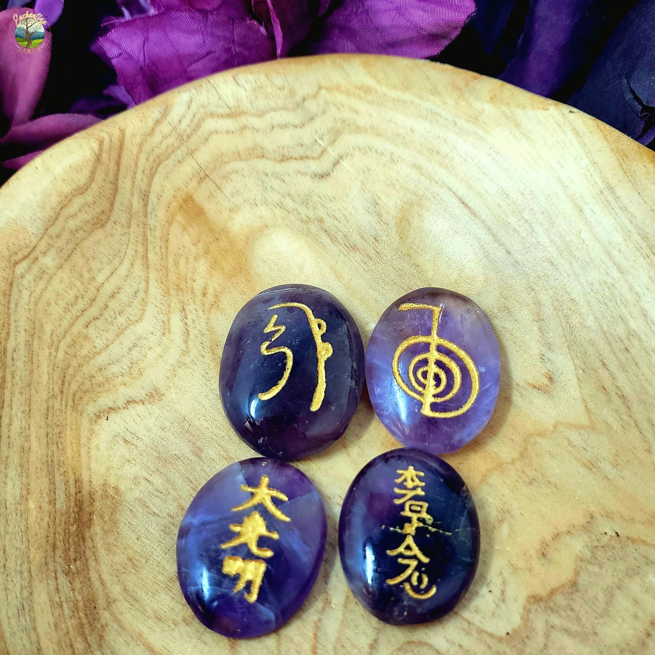 Reiki Healing Amethyst Palm Stone Set for Intuition, Recovery & Protection