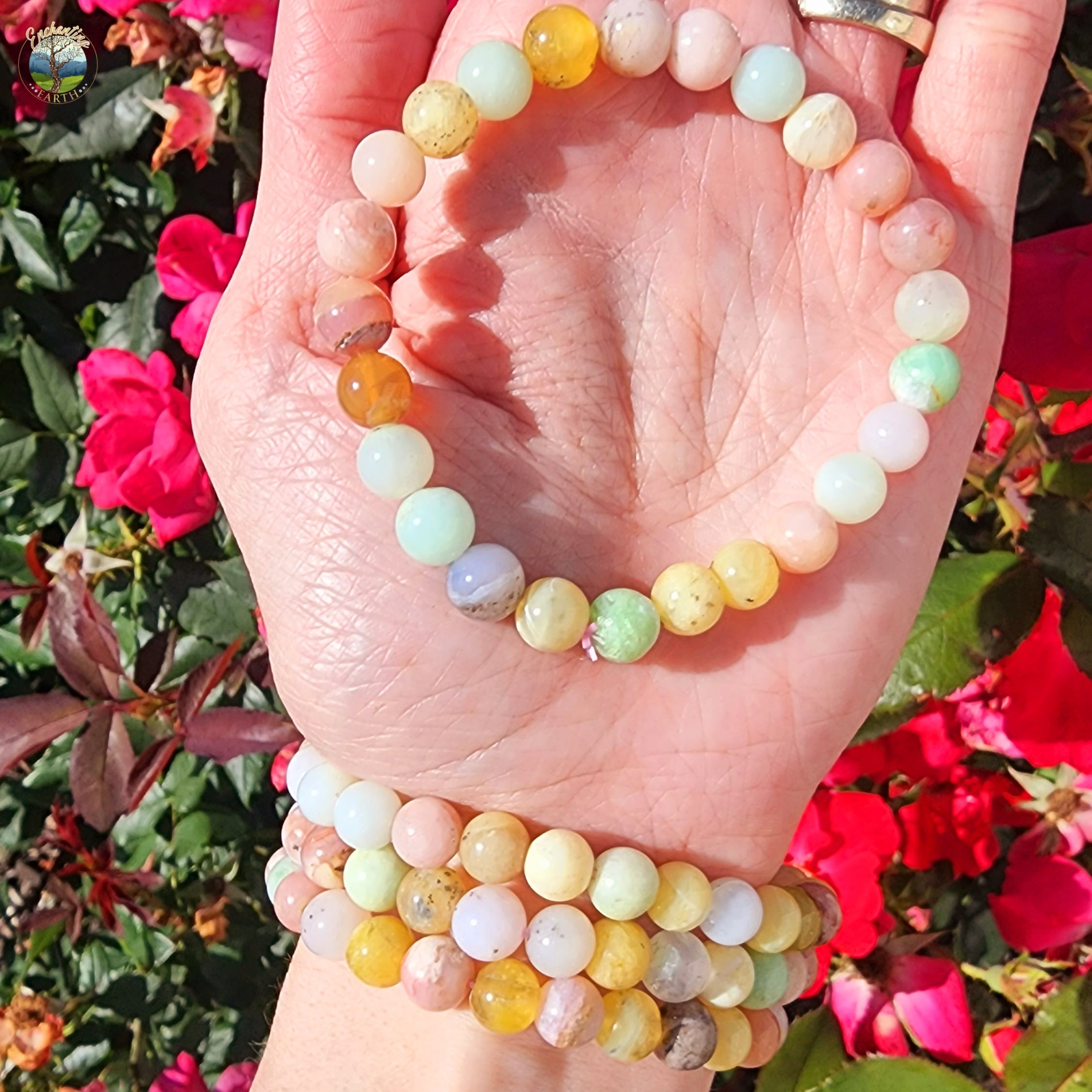 Peruvian Green, Pink & Yellow Opal Bracelet for Good Luck and Joy in Romance