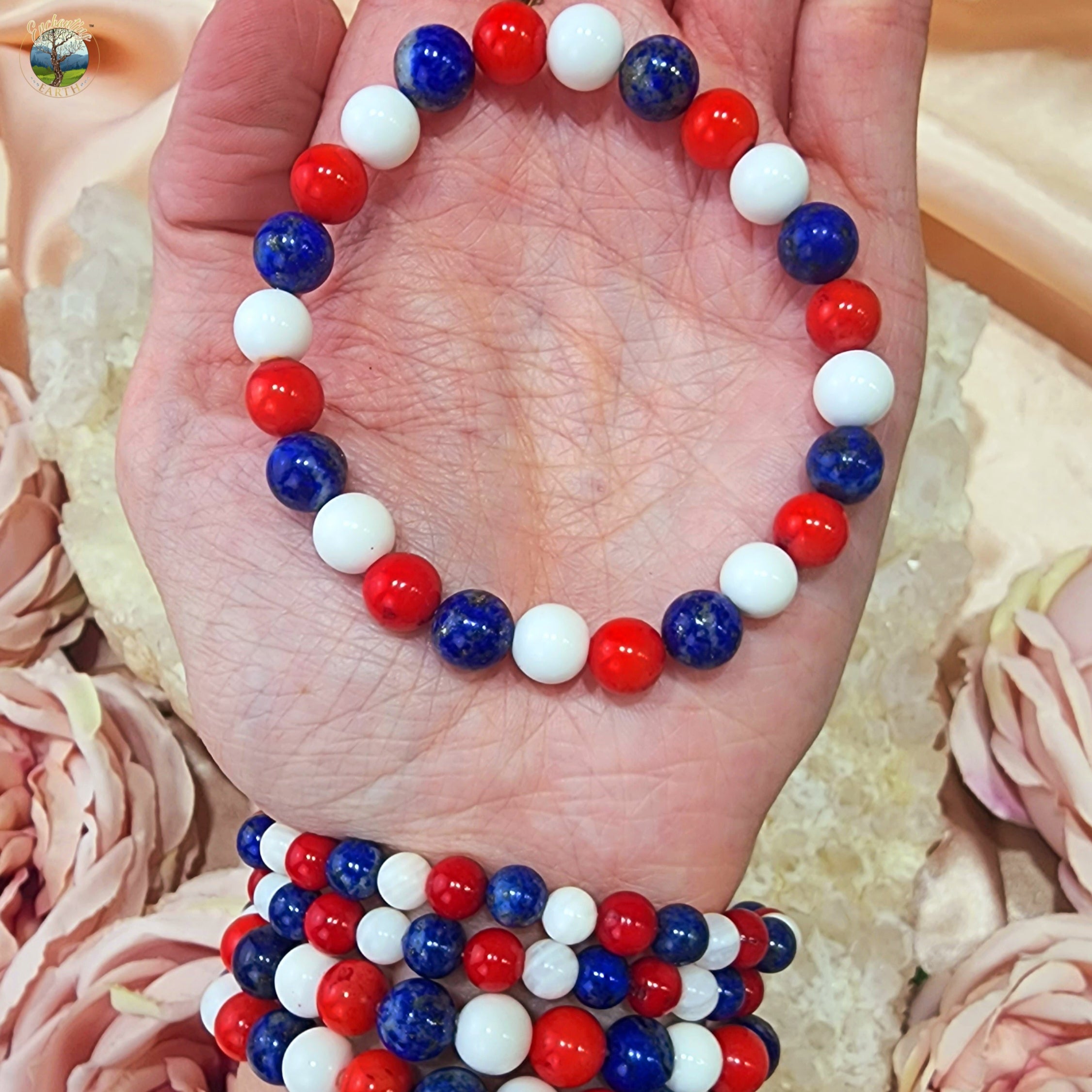Freedom Bracelet (Lapis Lazuli, Red Bamboo Coral & Tridacna Shell AAA Grade) for Empowerment, Intuition and Peace