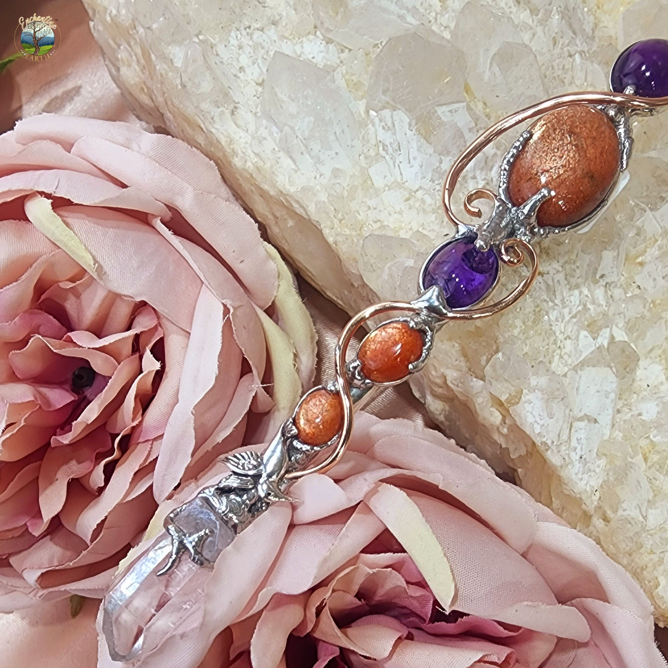 One of a Kind Collector Wand ~ Sunstone, Amethyst and Quartz