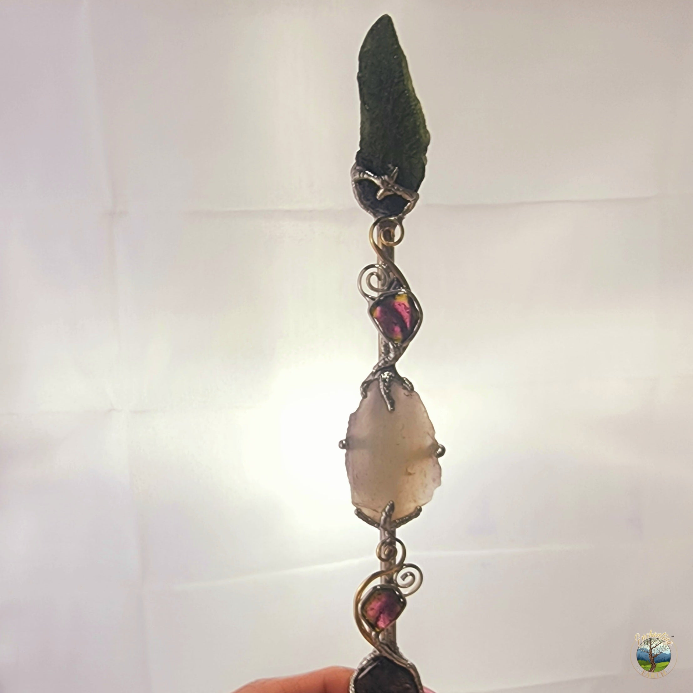 One of a Kind Collector Wand ~ Moldavite, Libyan Glass, Watermelon Tourmaline and Colombianite