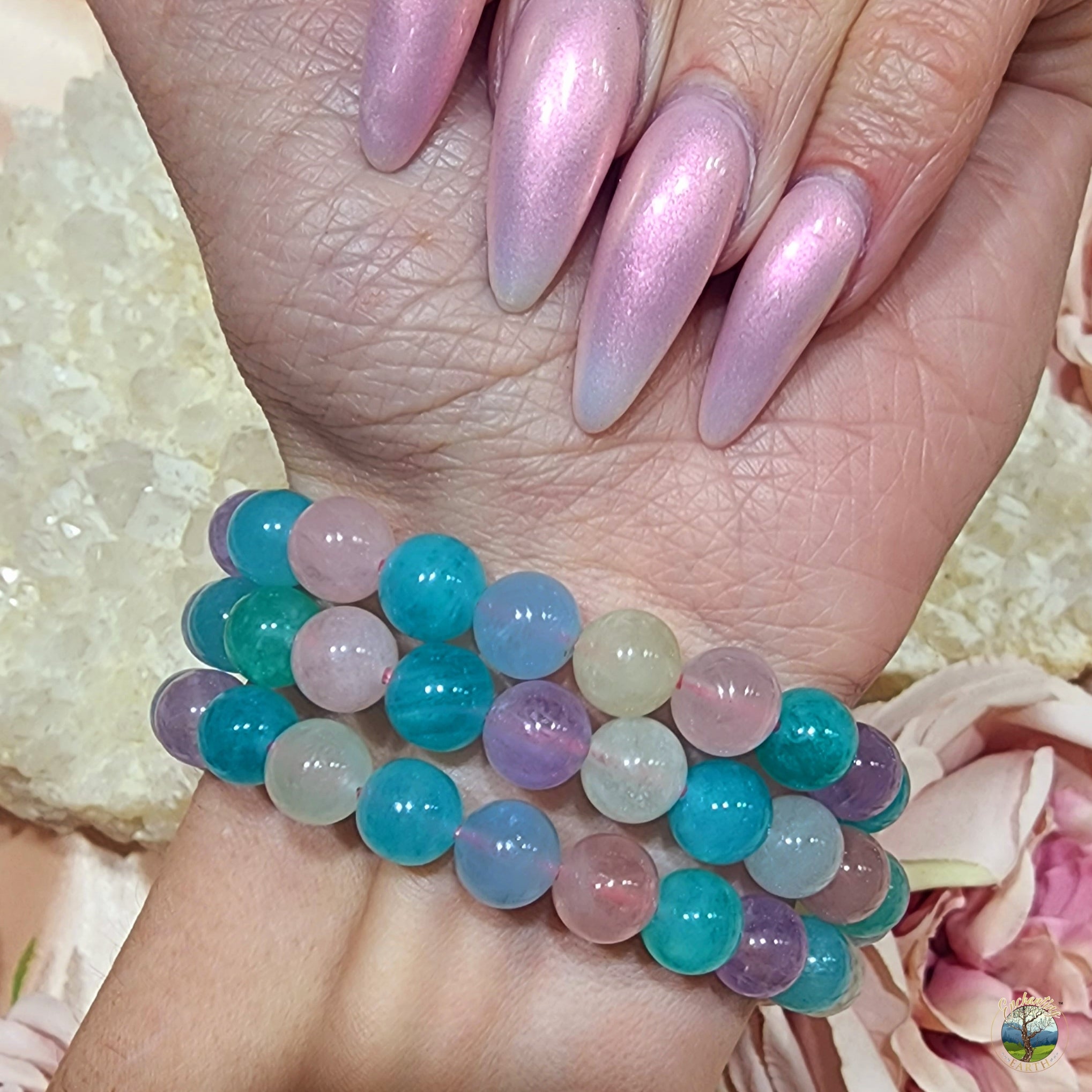 Sweet Tooth Amazonite, Amethyst & Beryl Mix Bracelet (AAA Grade) for Peaceful Communication and Love