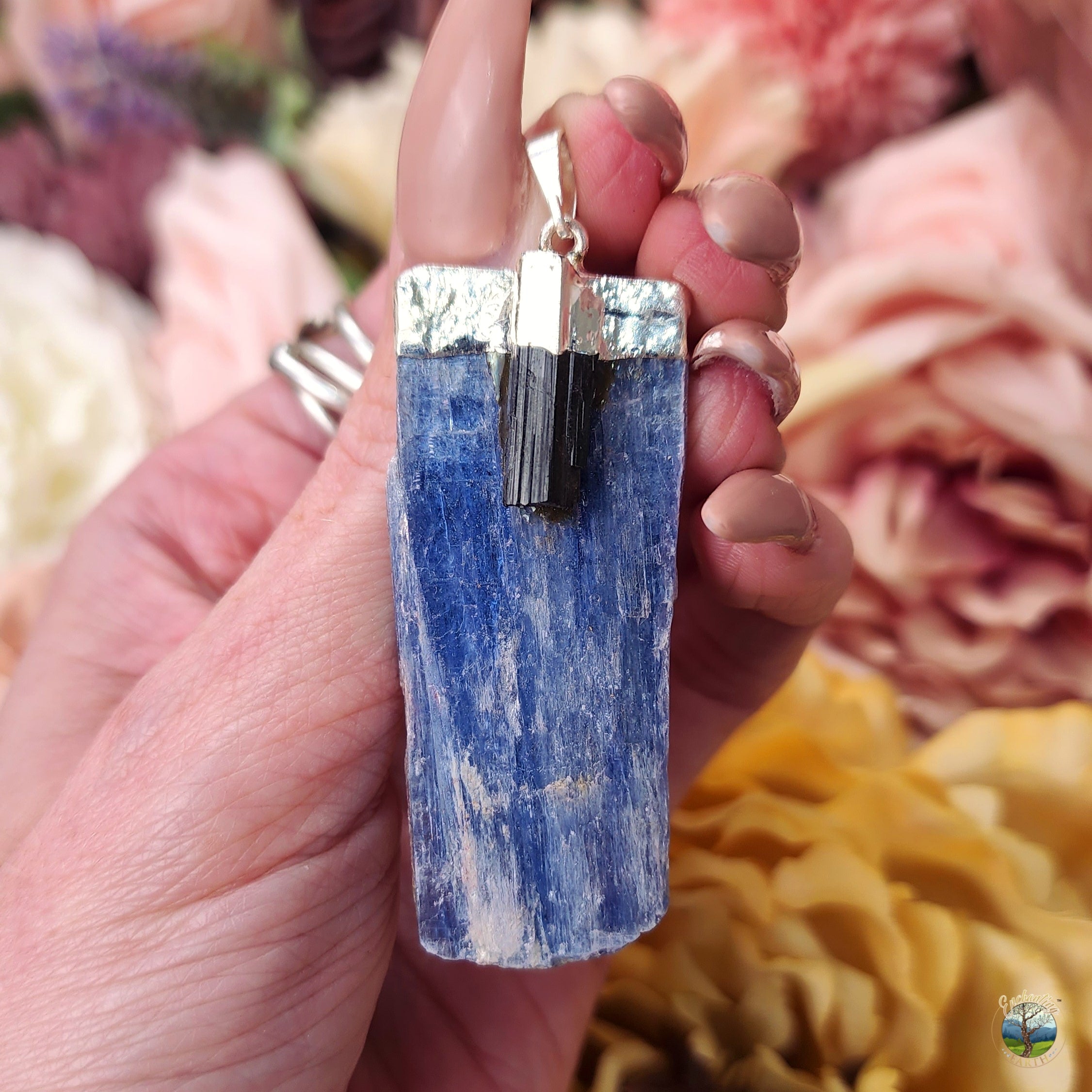 Kyanite and Black Tourmaline Pendant for Communication, Harmony and Protection