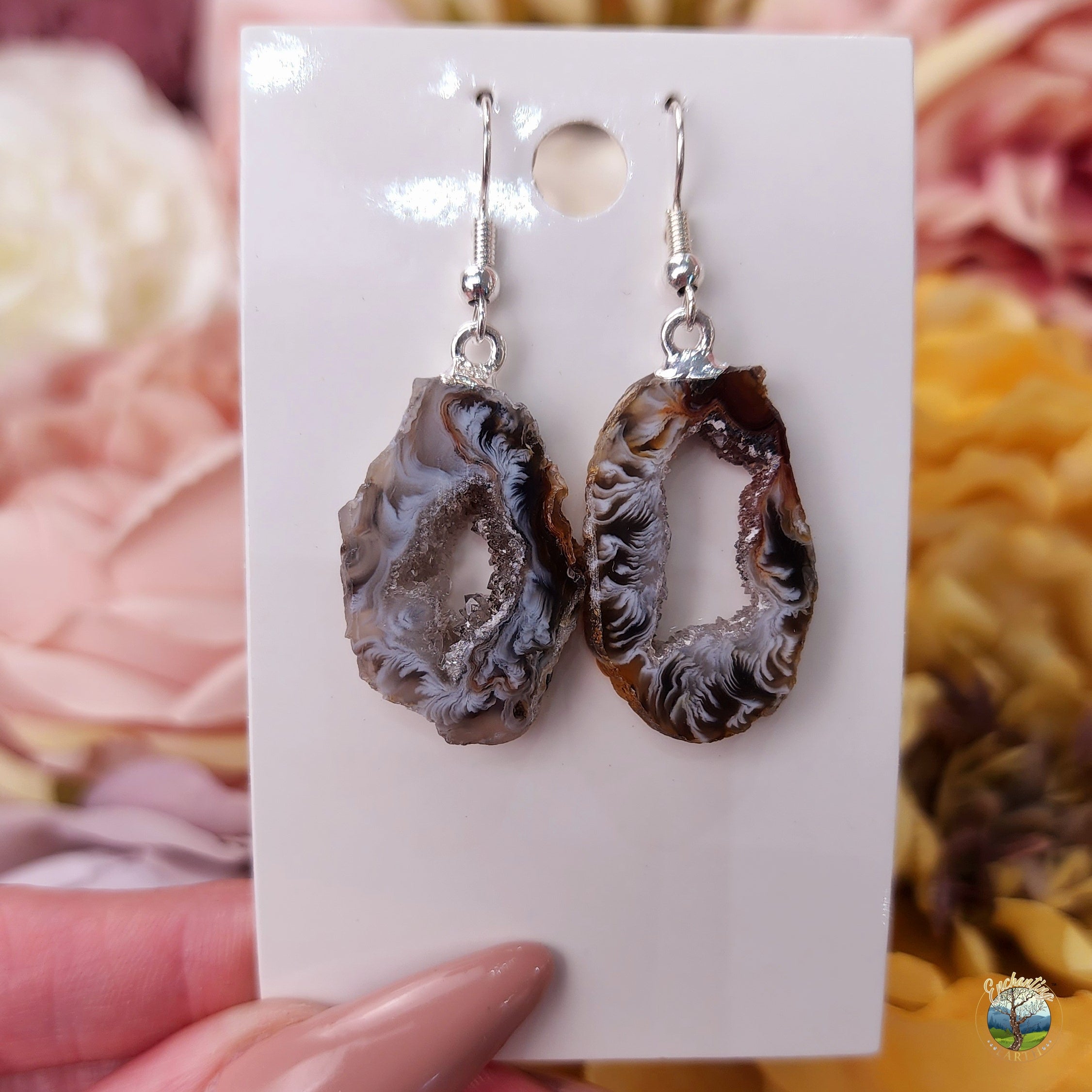 Druzy Geode Slice Earrings for Grounding and Protection