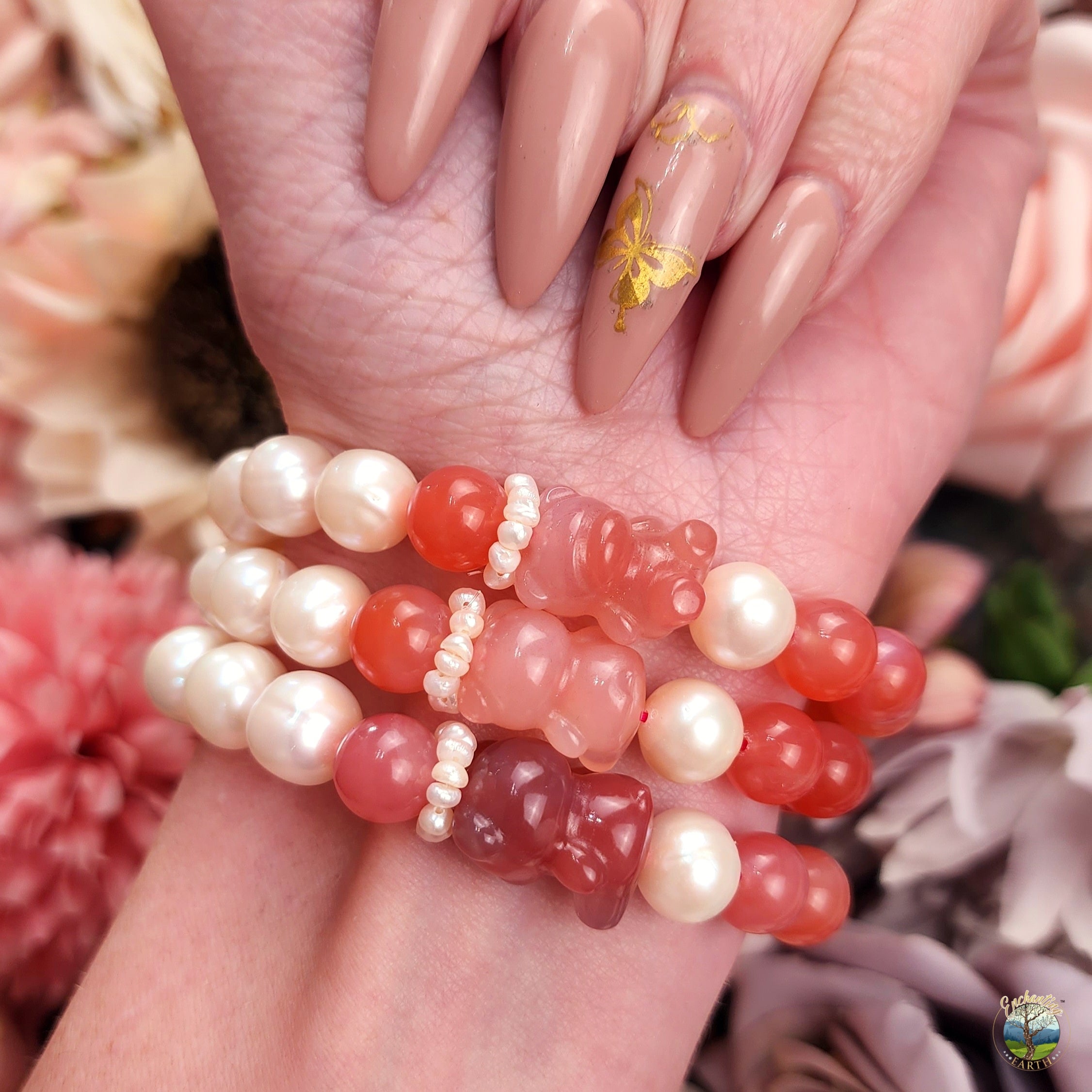 Yanyuan Agate Bear and Pearl Bracelet for Achieving Goals, Confidence and Health