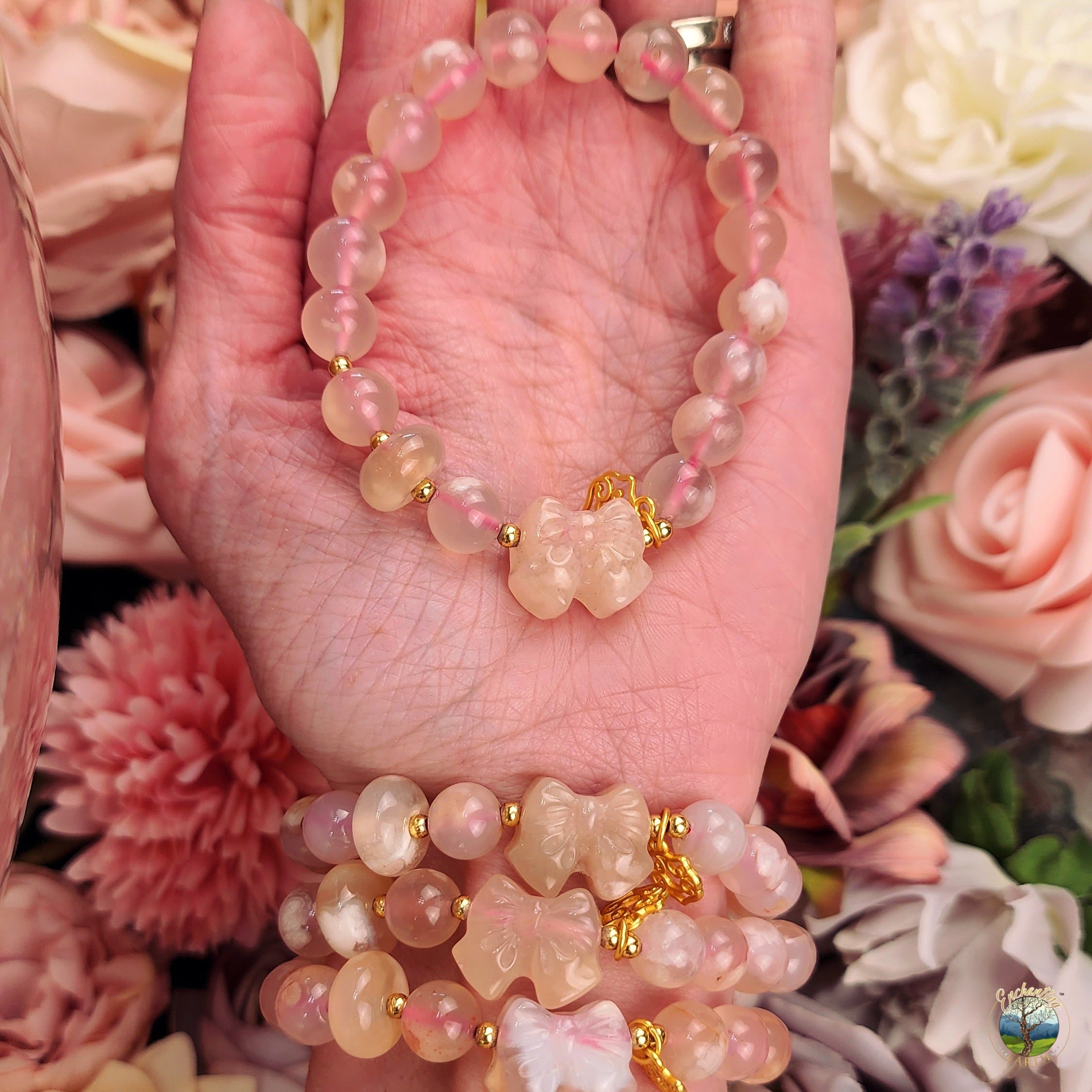 Flower Agate Bow Charm Bracelet for Blossoming into your Full Potential