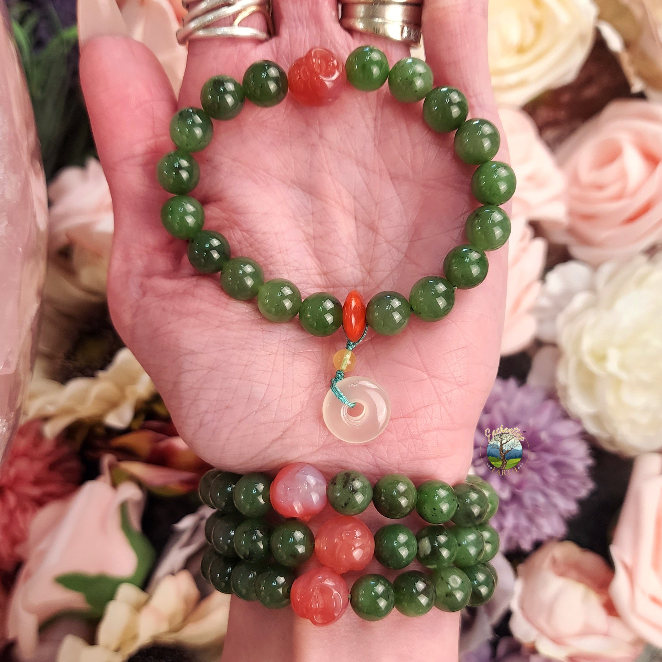 Jade with Yanyuan Agate Buddha Bracelet for Abundance, Health and Protection