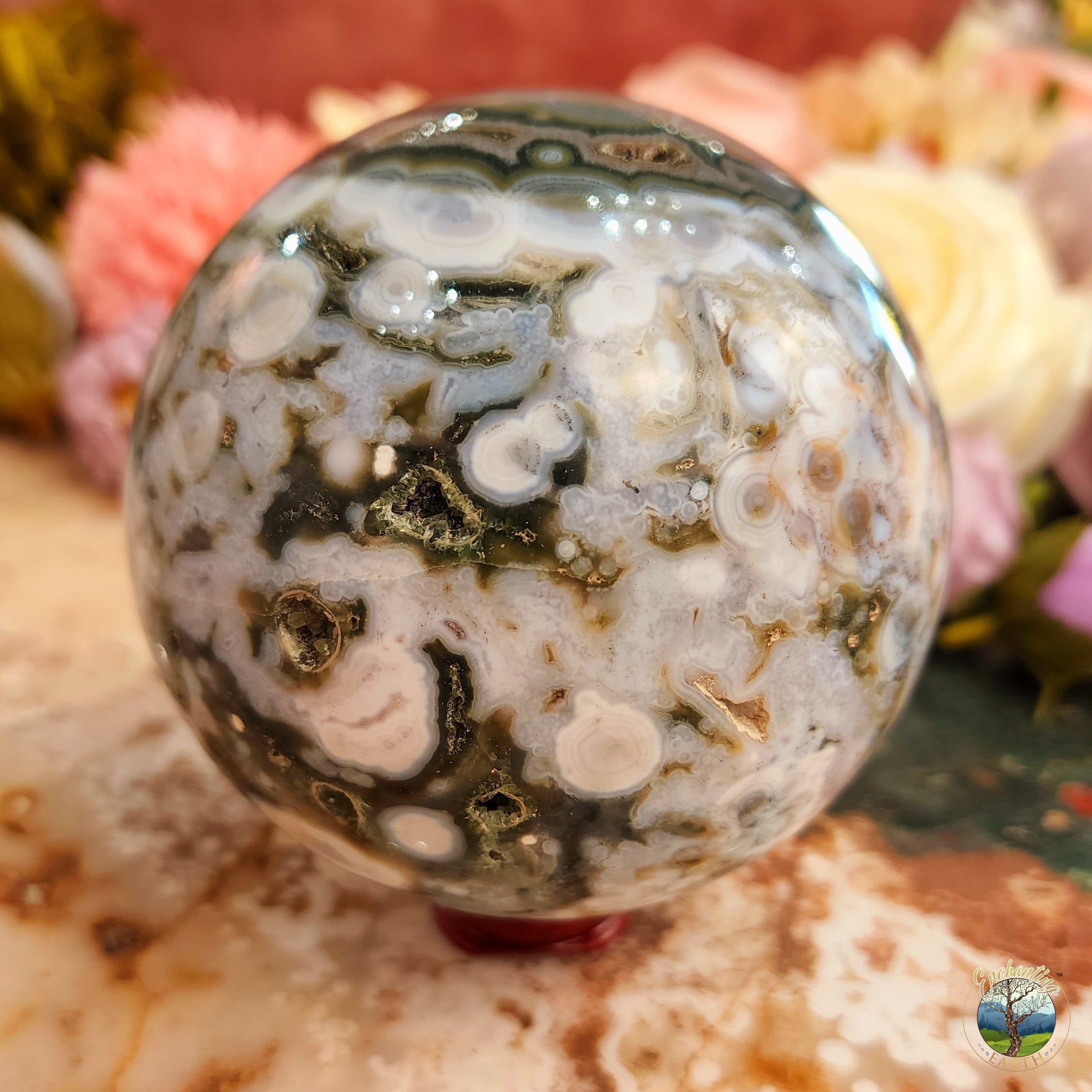 Ocean Jasper Sphere with tons of druzy (8th Vein, Extra Grade) for Joy and Peace