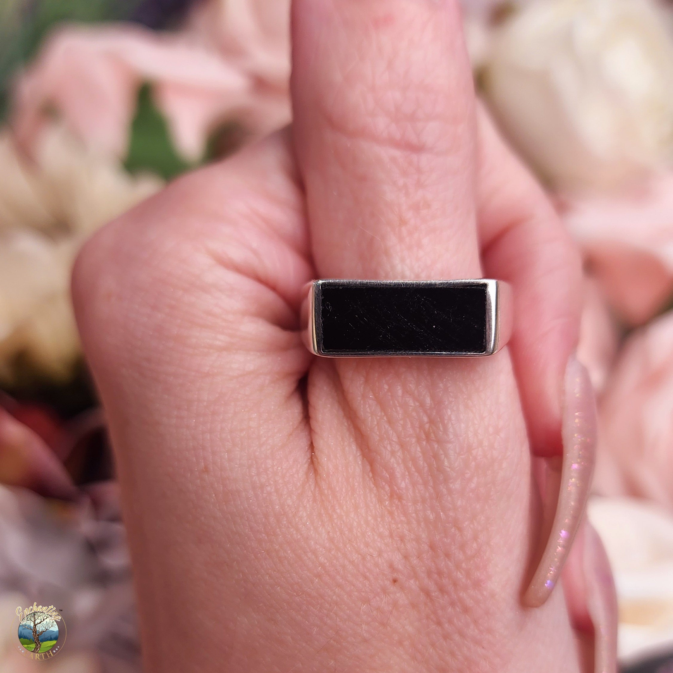 Black Tourmaline Ring .925 Silver for Protection