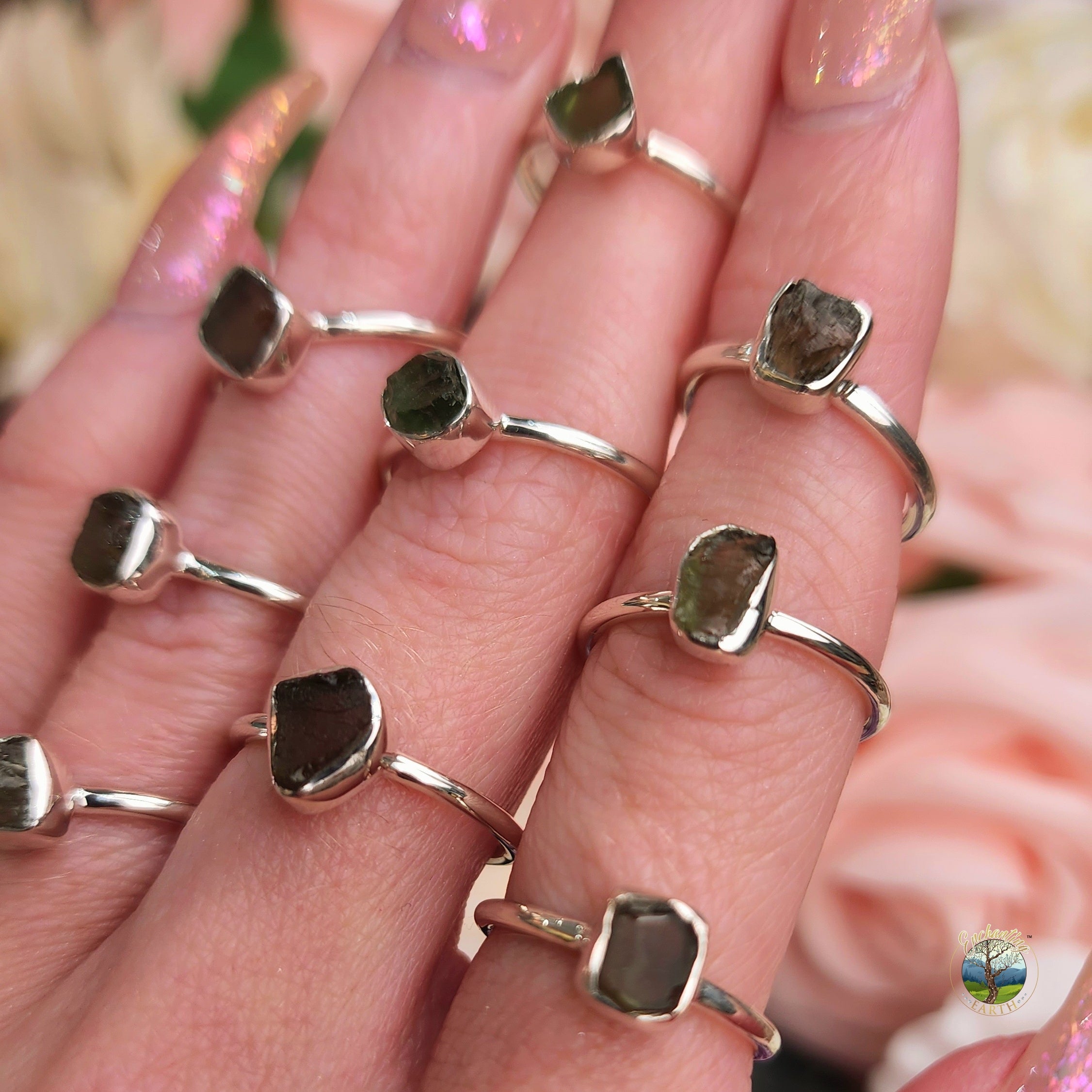 Moldavite Raw Dainty Ring .925 Silver for Creating your Dream Life