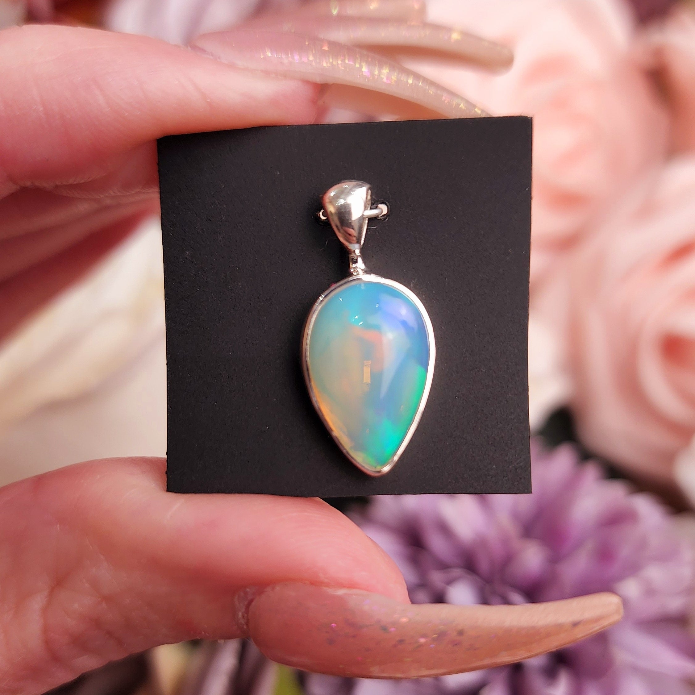 Ethiopian Opal .925 Silver Pendant (111D) for Creativity, Joy and Self Discovery