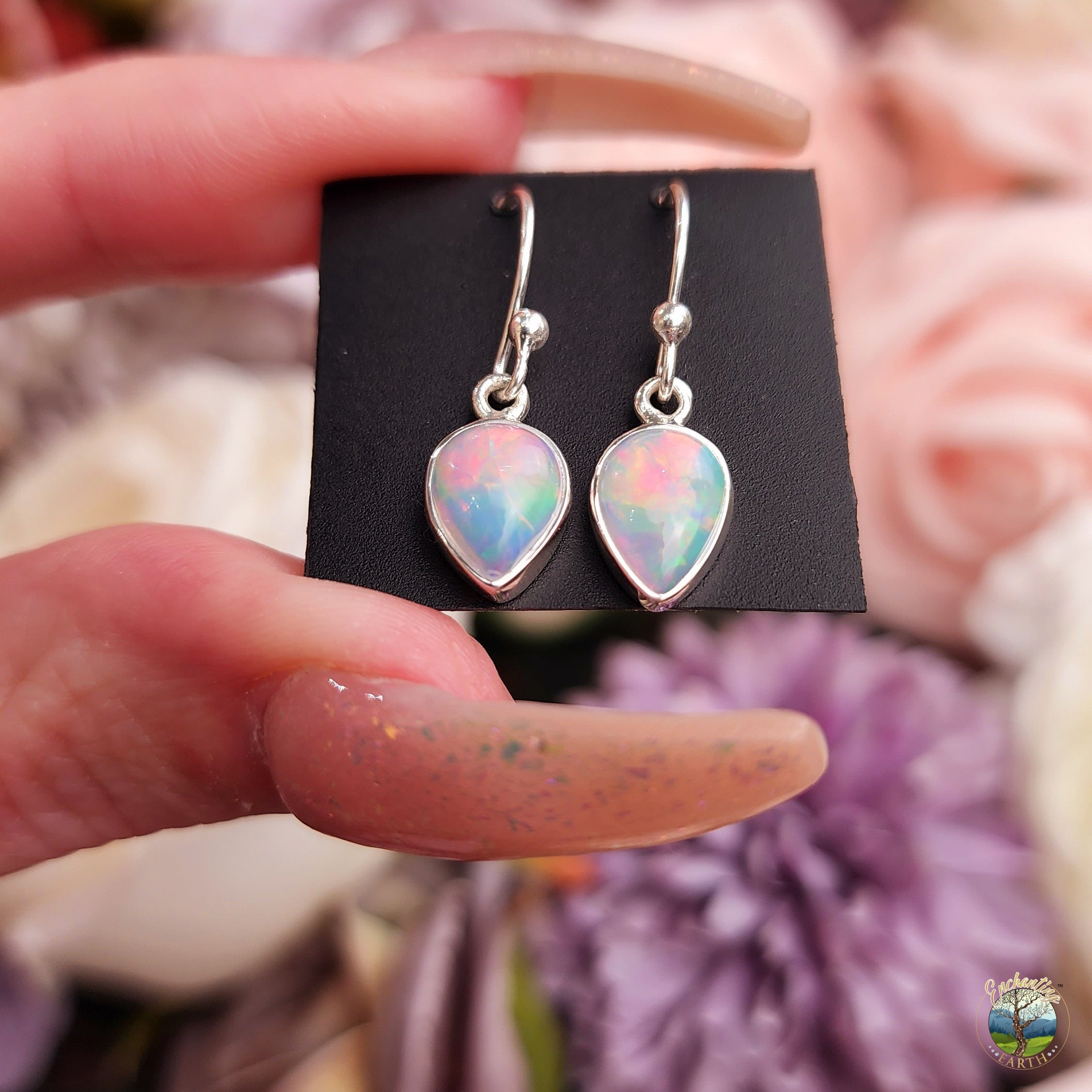 Ethiopian Opal .925 Silver Earrings (99A) for Creativity, Joy and Self Discovery