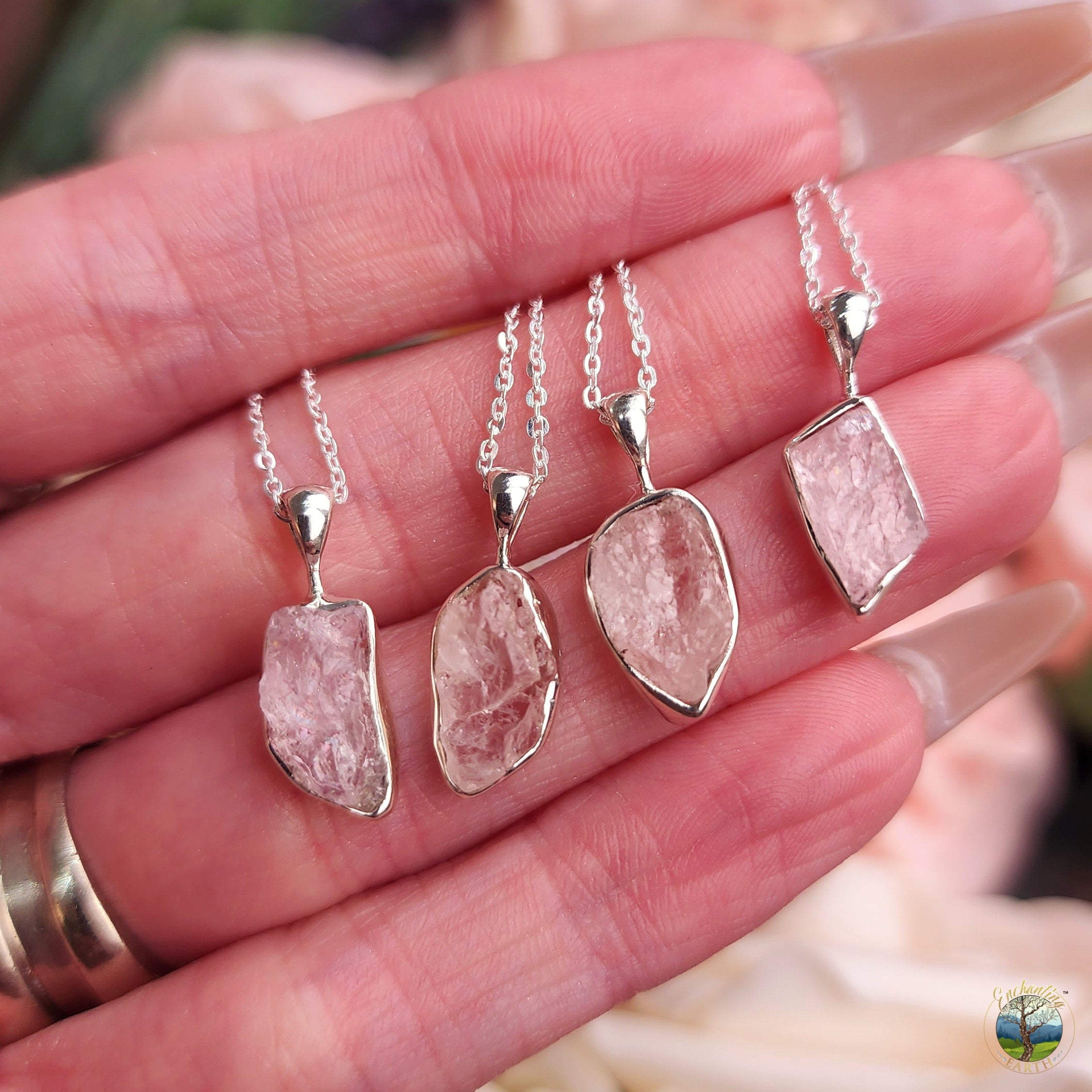 Morganite Raw Necklace .925 Silver for Abundance of Love, Inner Strength and Joy