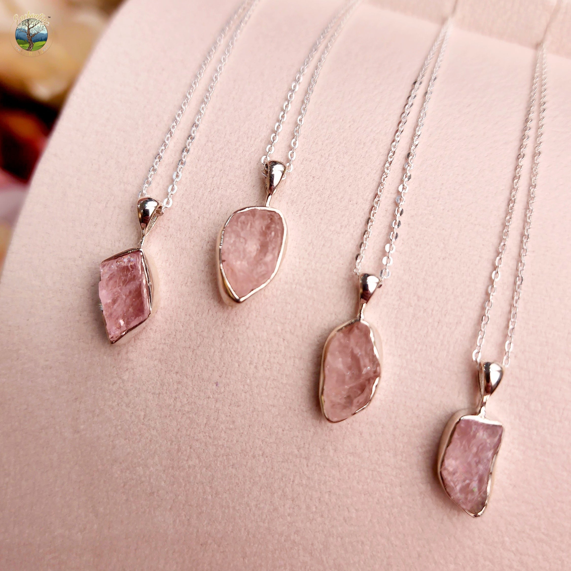 Morganite Raw Necklace .925 Silver for Abundance of Love, Inner Strength and Joy
