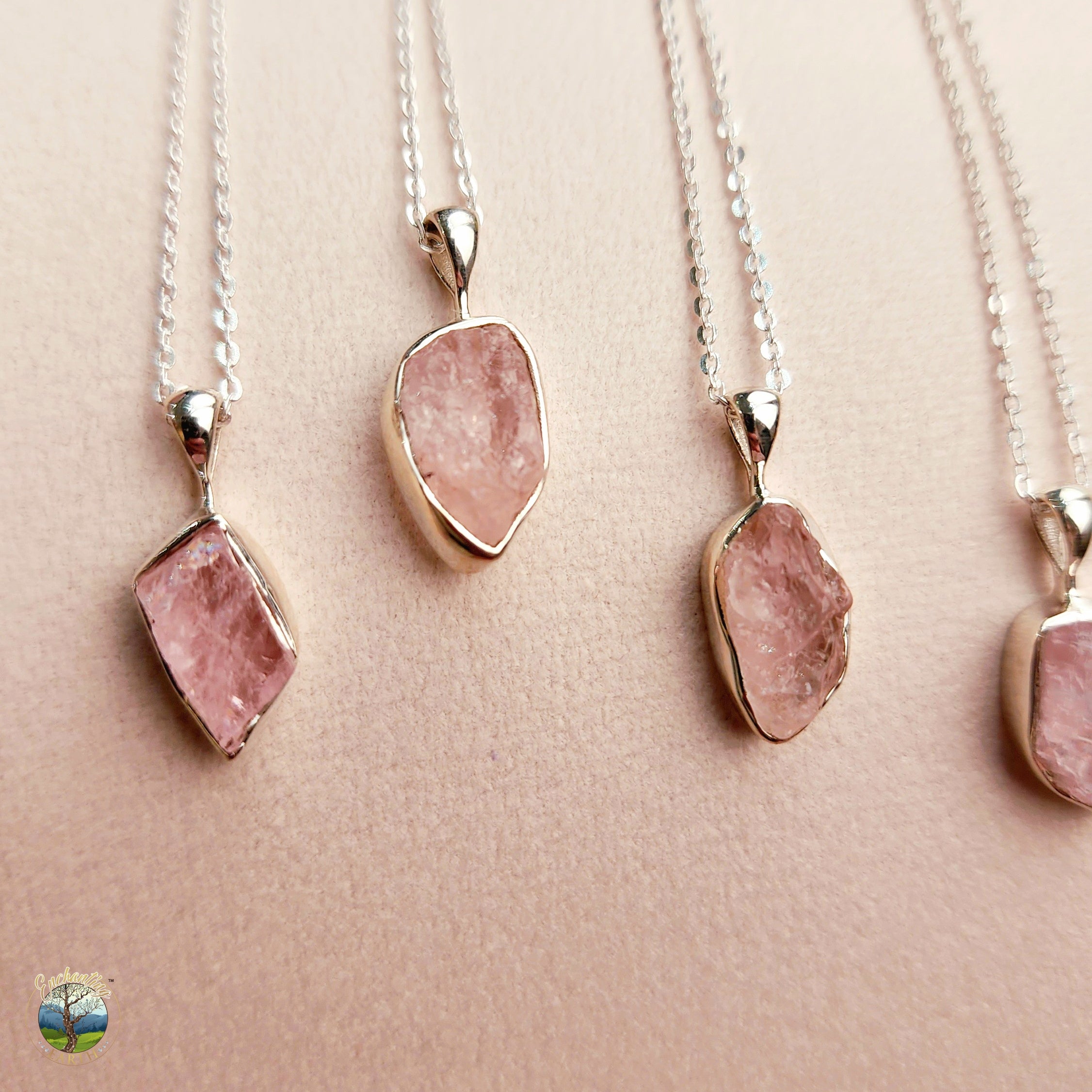 Morganite Raw Necklace .925 Silver for Abundance of Love, Inner Strength and Joy