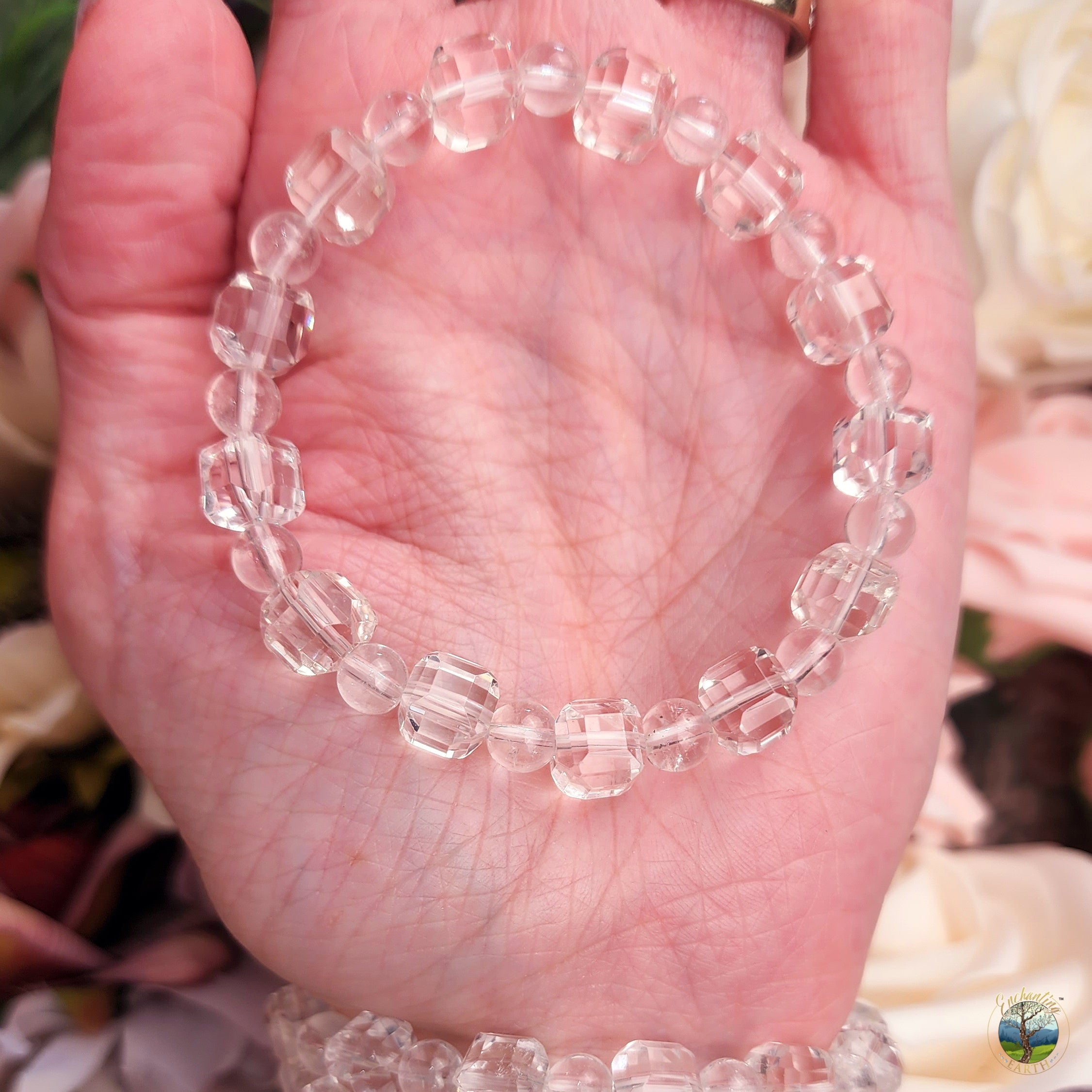 Clear Quartz Cube Bracelet for Healing, Manifesting and Setting Intentions