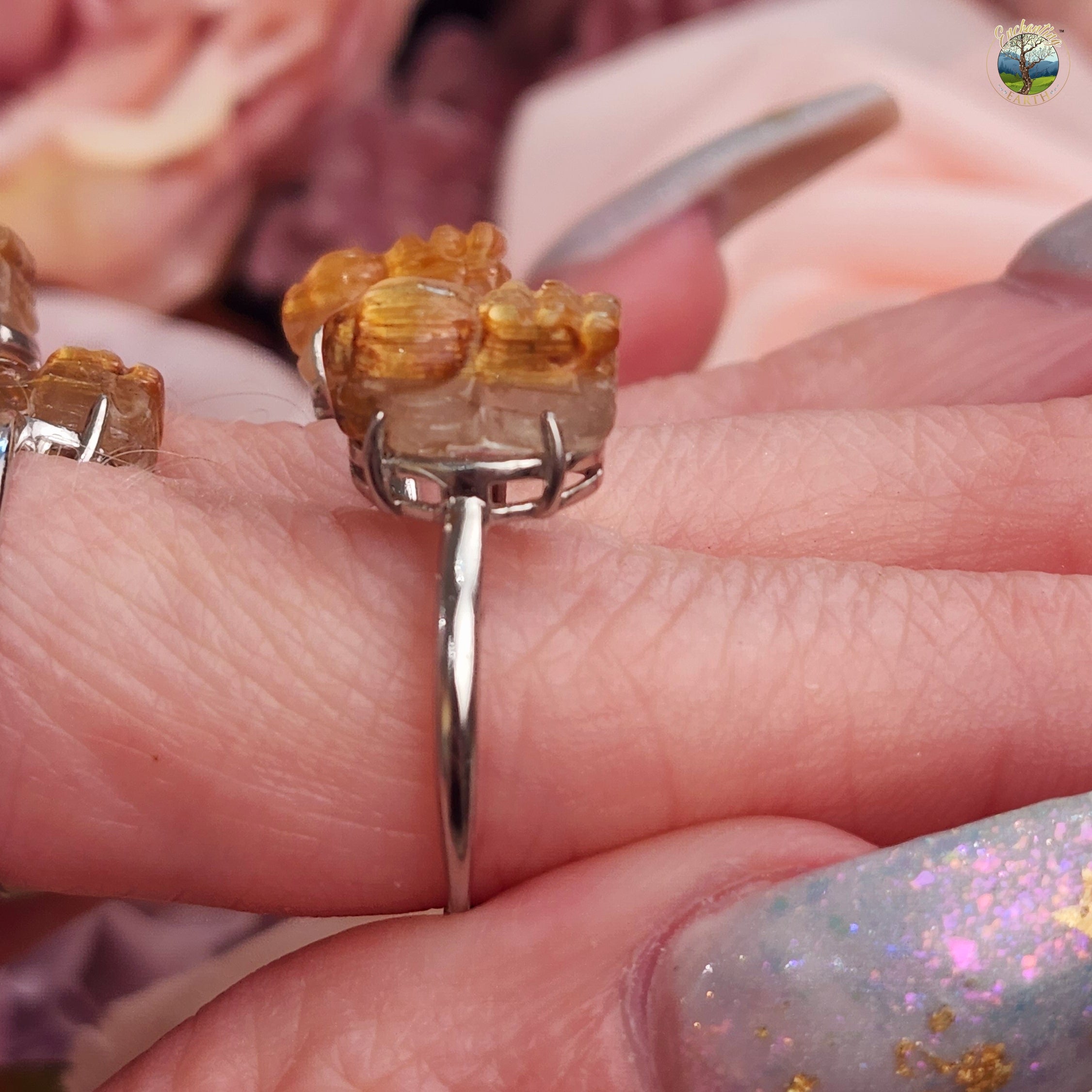 Gold Rutile Pixiu Adjustable Ring .925 Silver for Accelerating Manifestations and Good Luck