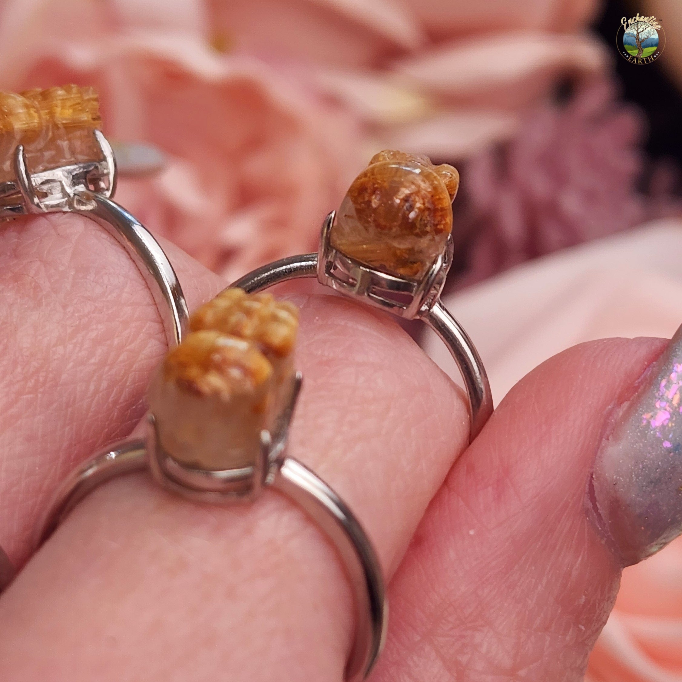 Gold Rutile Pixiu Adjustable Ring .925 Silver for Accelerating Manifestations and Good Luck