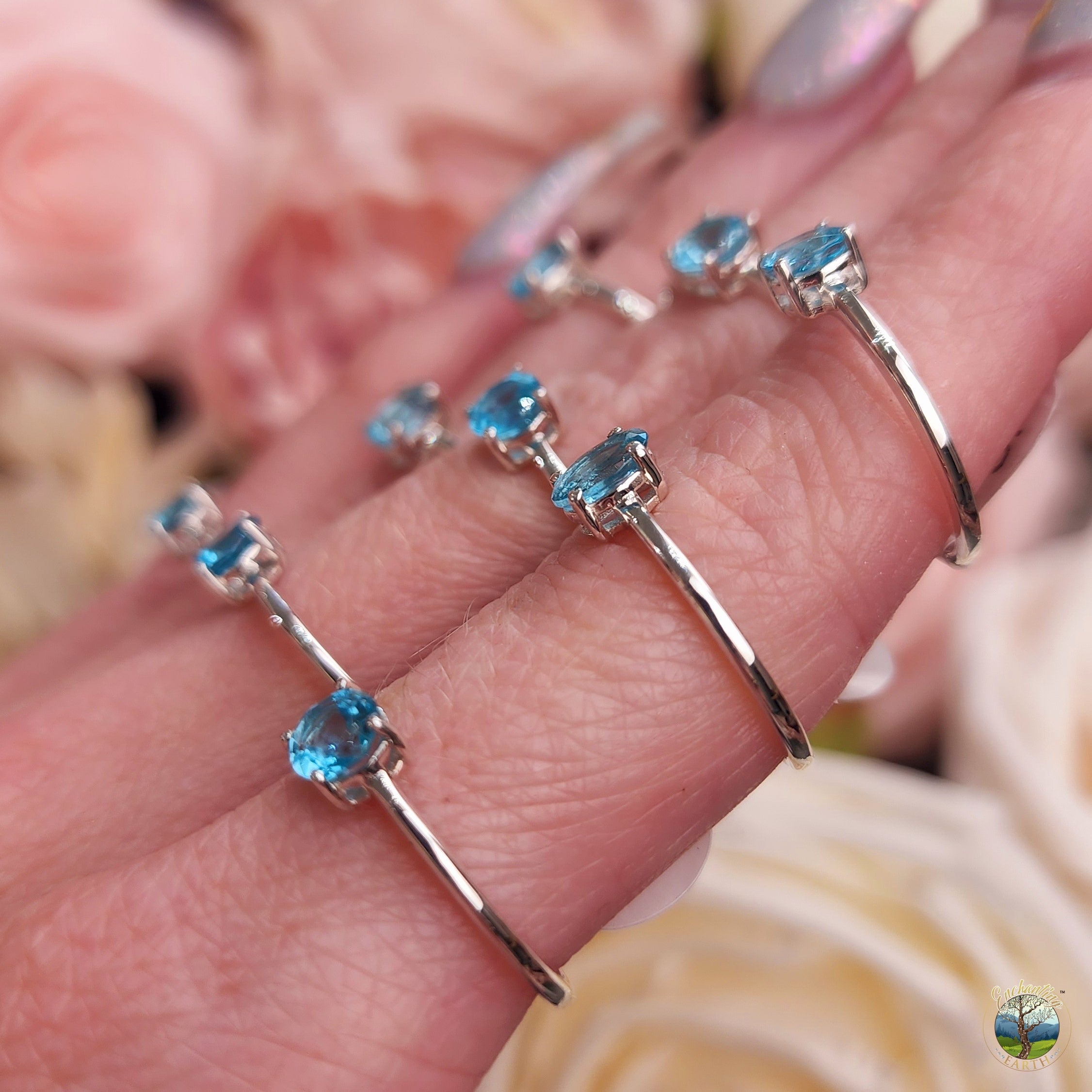 Paraiba Blue Apatite Ring Prong .925 Silver for Clarity and Guidance