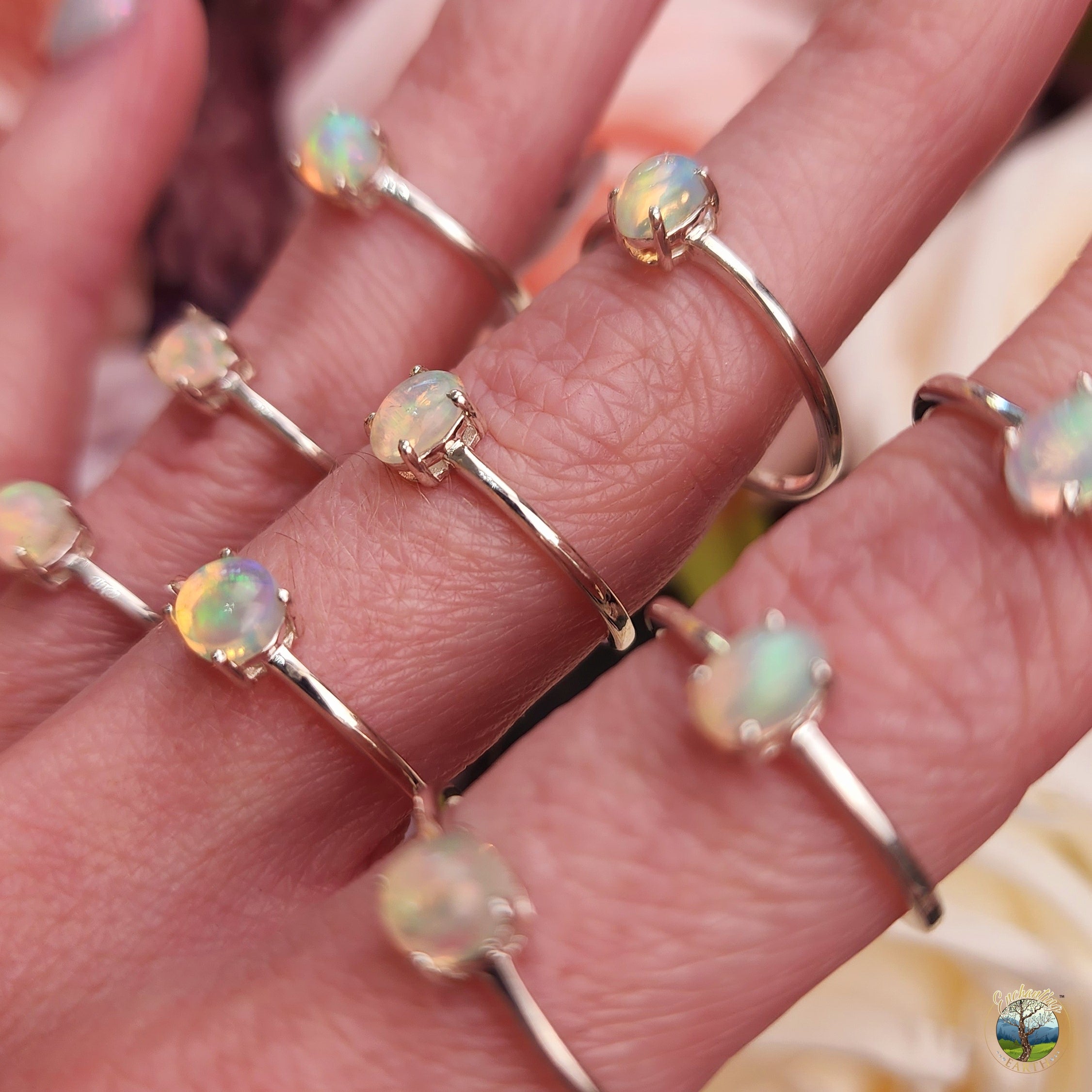Ethiopian Opal Dainty Ring with Prong .925 Silver for Creativity, Joy and Pursuing your Dreams