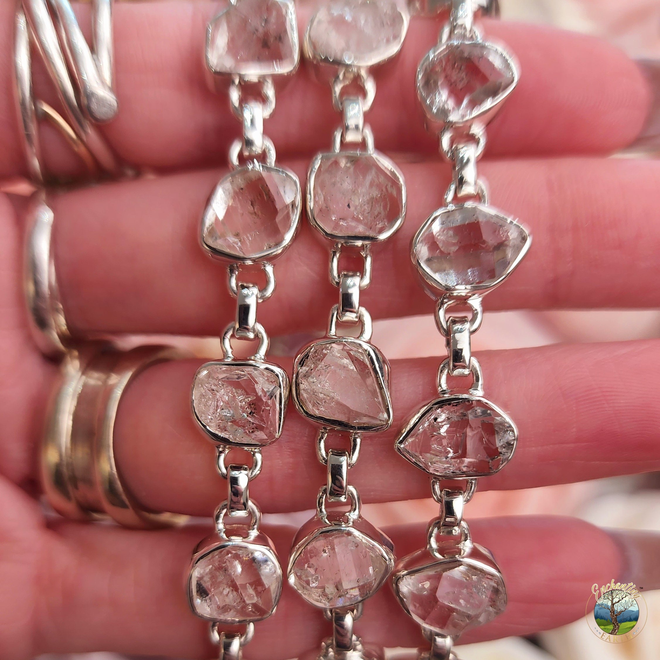 Herkimer Diamond Bracelet .925 Silver for Amplification and Purification