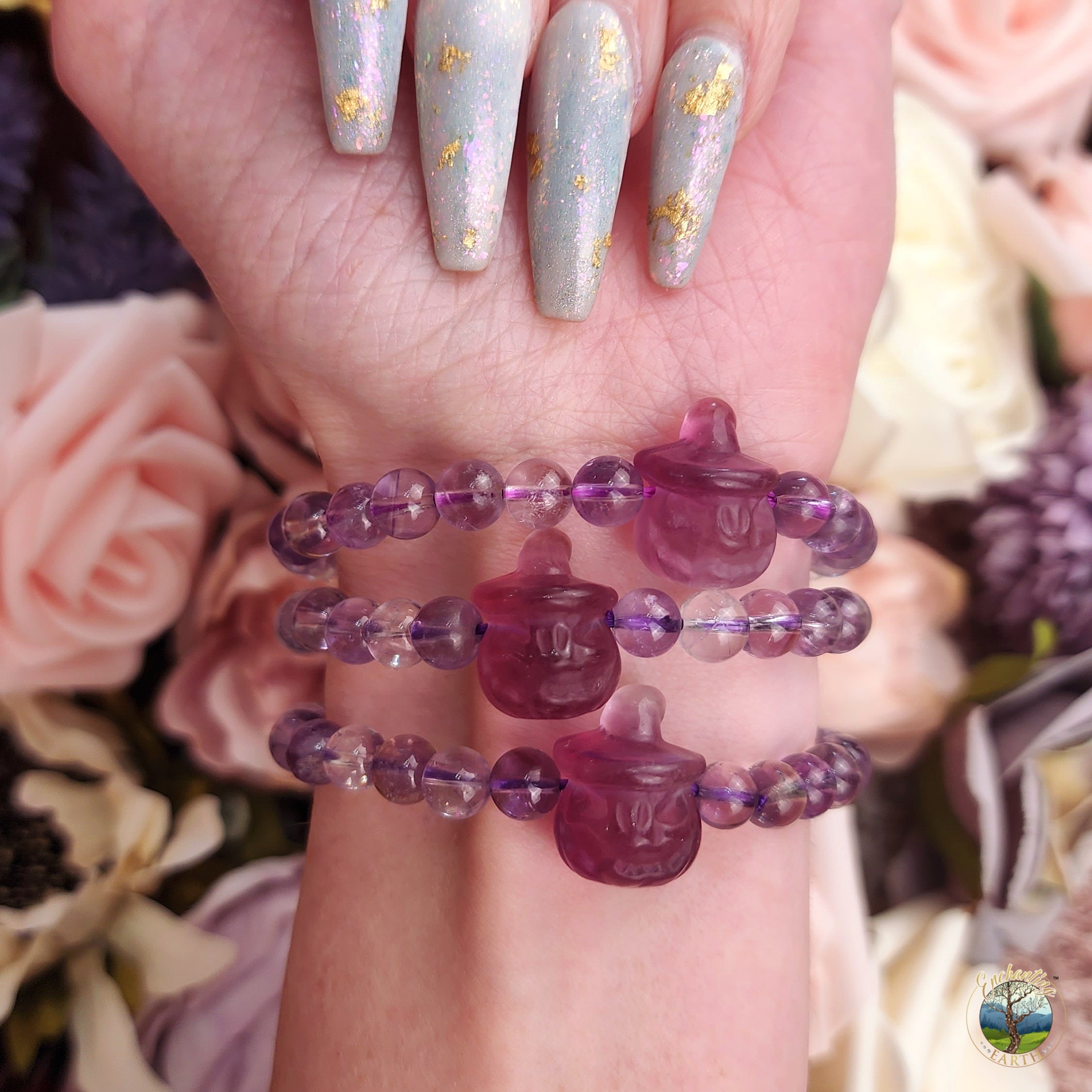 Fluorite Pumpkin with Amethyst Bracelet for Focus and Intuition