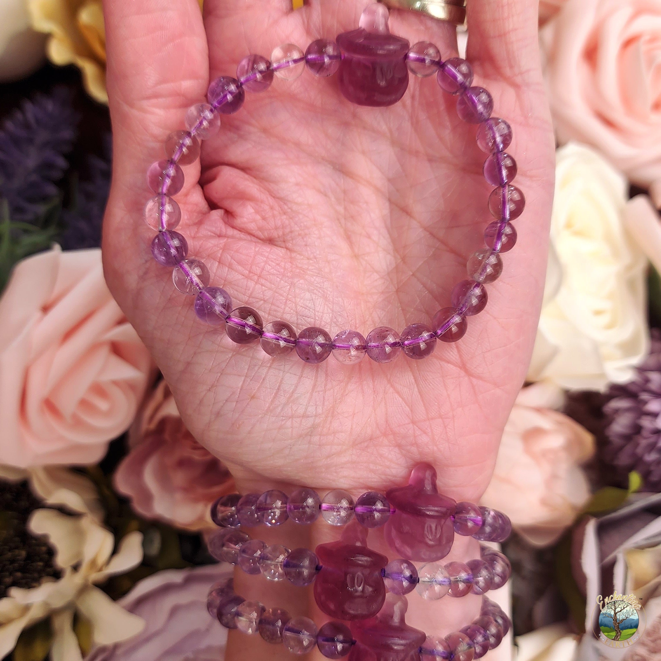 Fluorite Pumpkin with Amethyst Bracelet for Focus and Intuition
