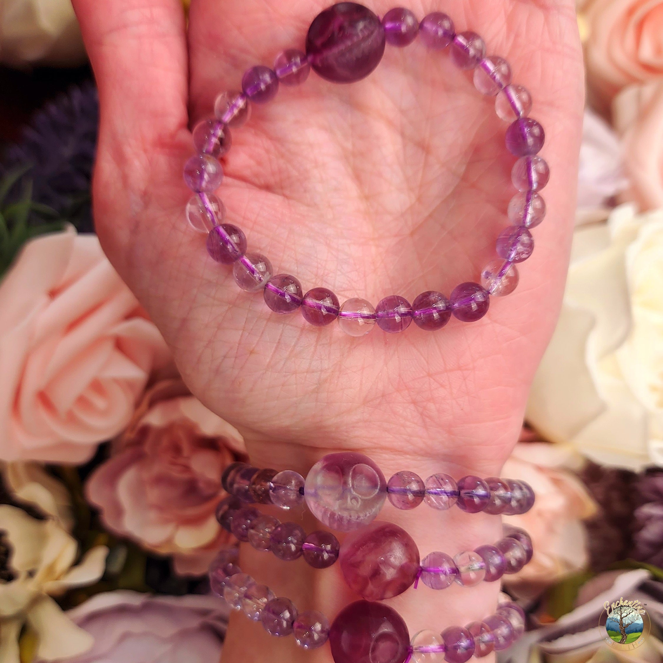 Fluorite Skull with Amethyst Bracelet for Focus and Intuition