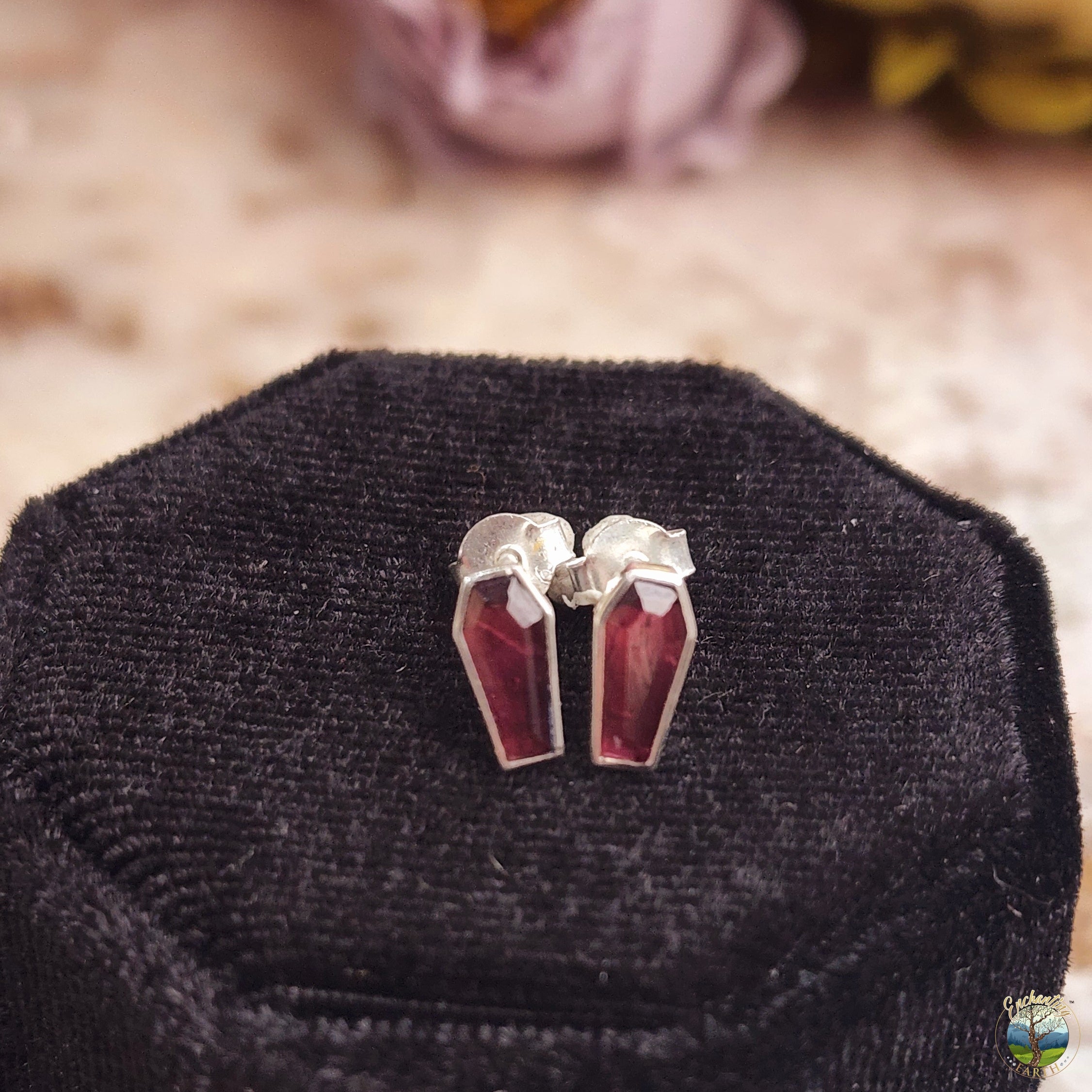 Garnet Coffin Studs .925 Silver for Health and Strength
