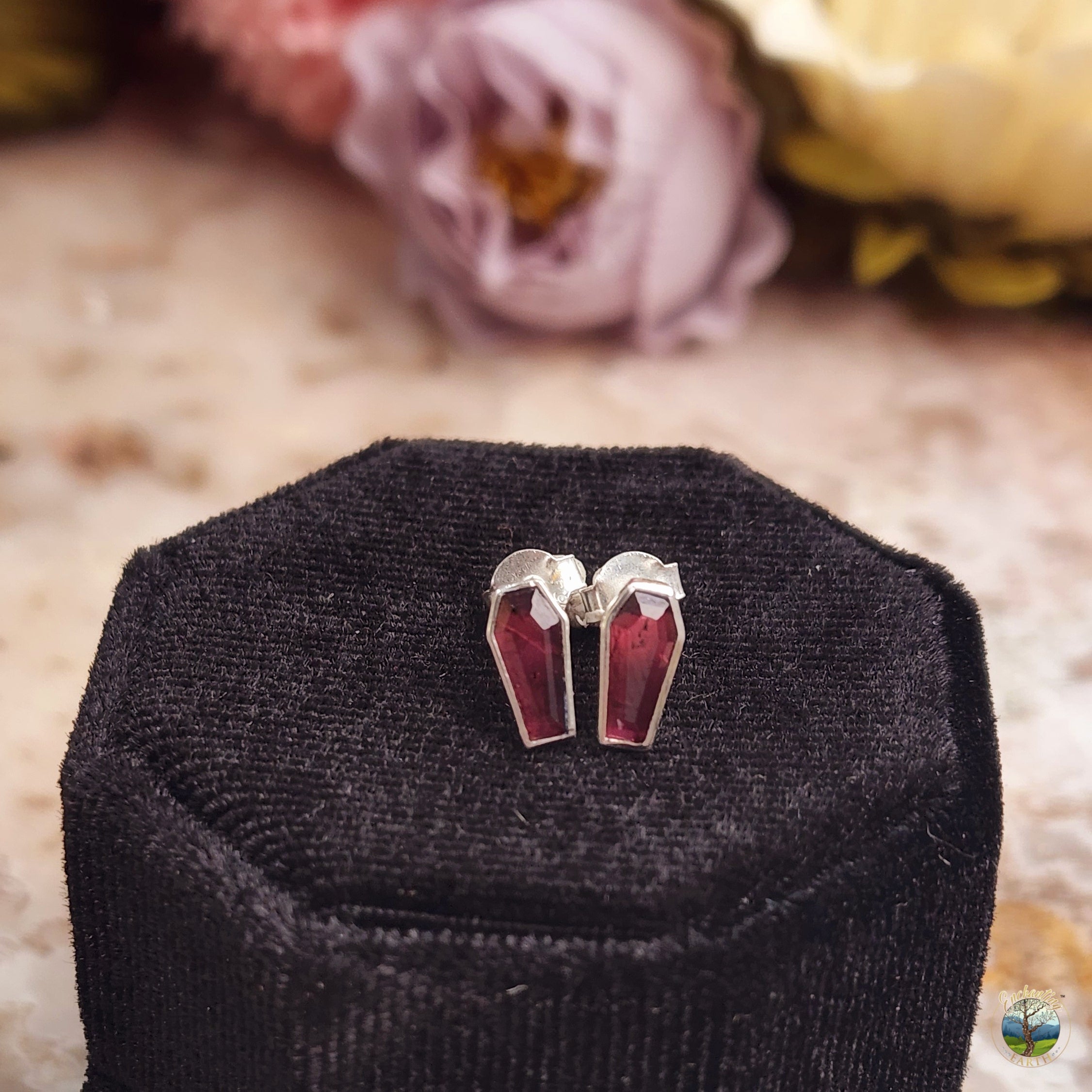 Garnet Coffin Studs .925 Silver for Health and Strength